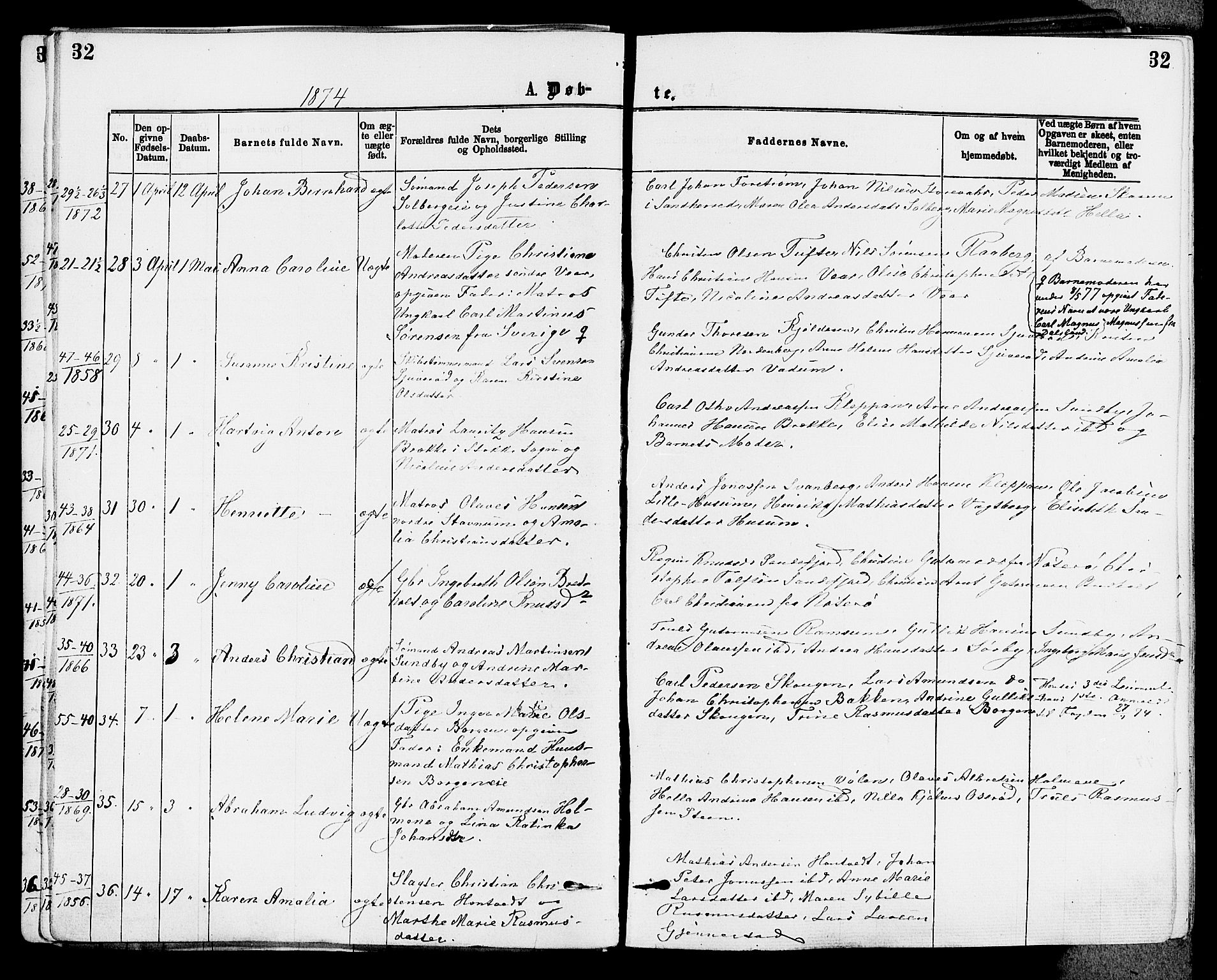 Stokke kirkebøker, AV/SAKO-A-320/F/Fa/L0009: Parish register (official) no. I 9, 1872-1883, p. 32