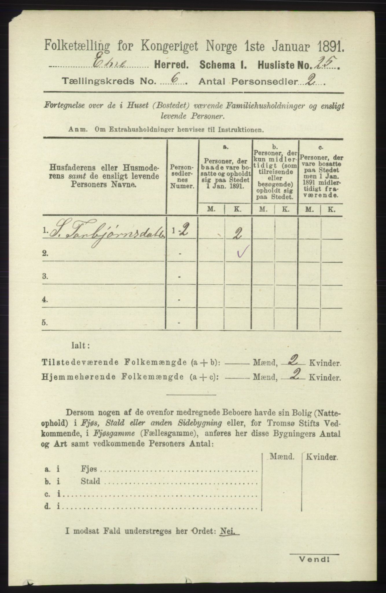 RA, 1891 census for 1211 Etne, 1891, p. 1206