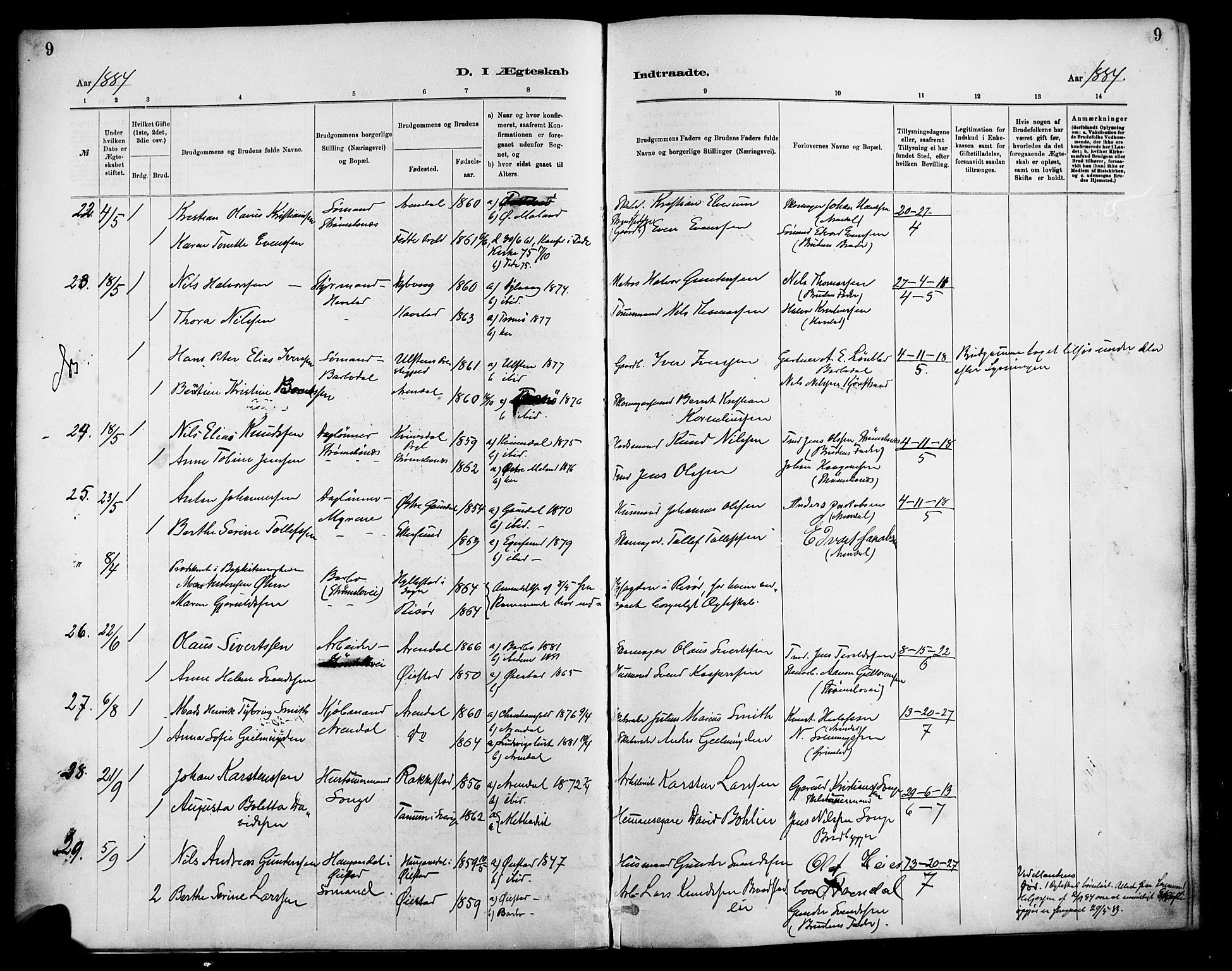 Barbu sokneprestkontor, AV/SAK-1111-0003/F/Fa/L0003: Parish register (official) no. A 3, 1883-1898, p. 9