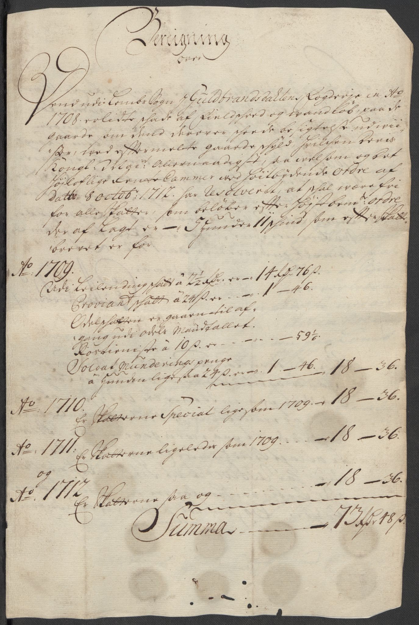 Rentekammeret inntil 1814, Reviderte regnskaper, Fogderegnskap, AV/RA-EA-4092/R17/L1181: Fogderegnskap Gudbrandsdal, 1712, p. 163