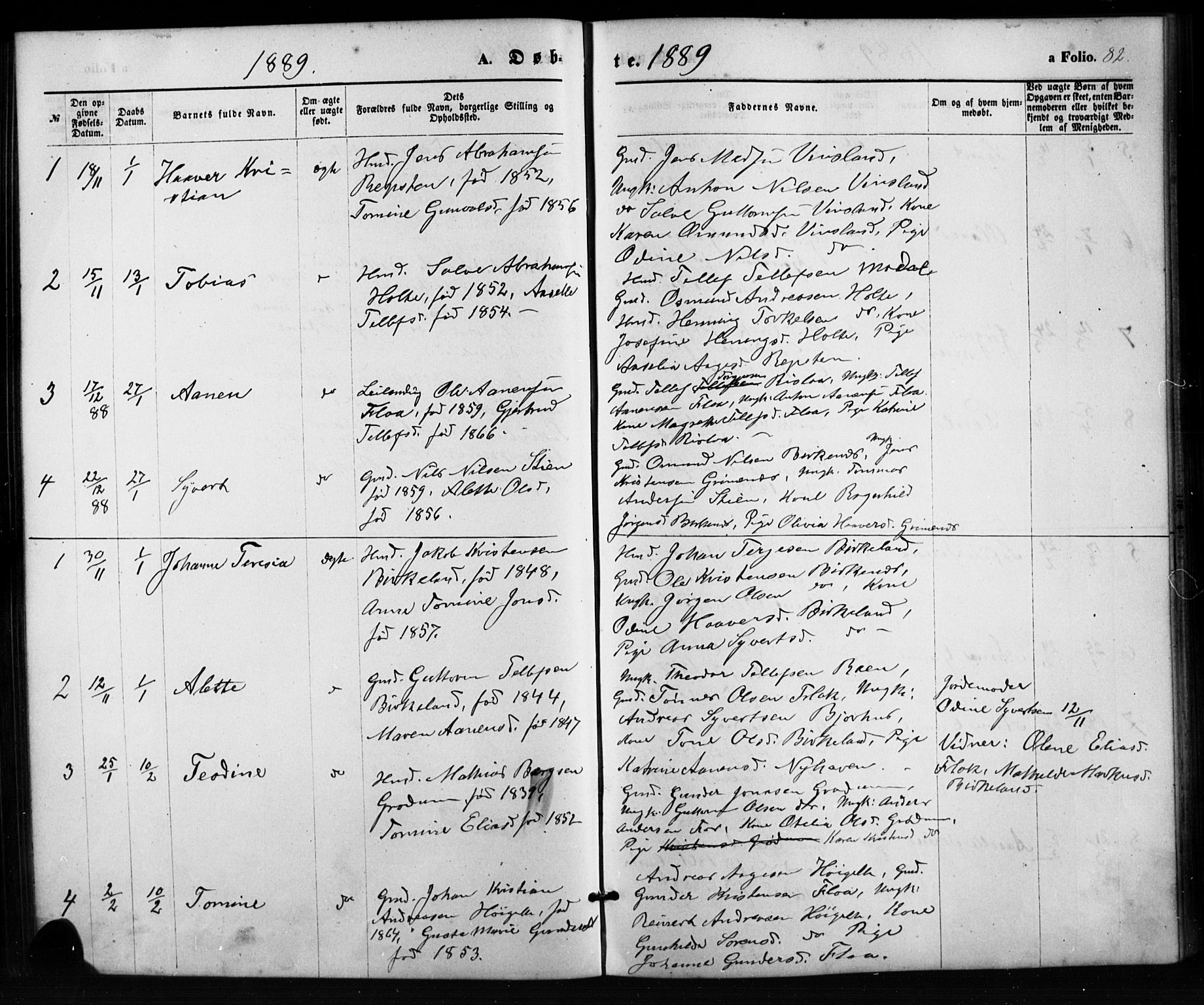 Birkenes sokneprestkontor, SAK/1111-0004/F/Fb/L0003: Parish register (copy) no. B 3, 1876-1892, p. 82