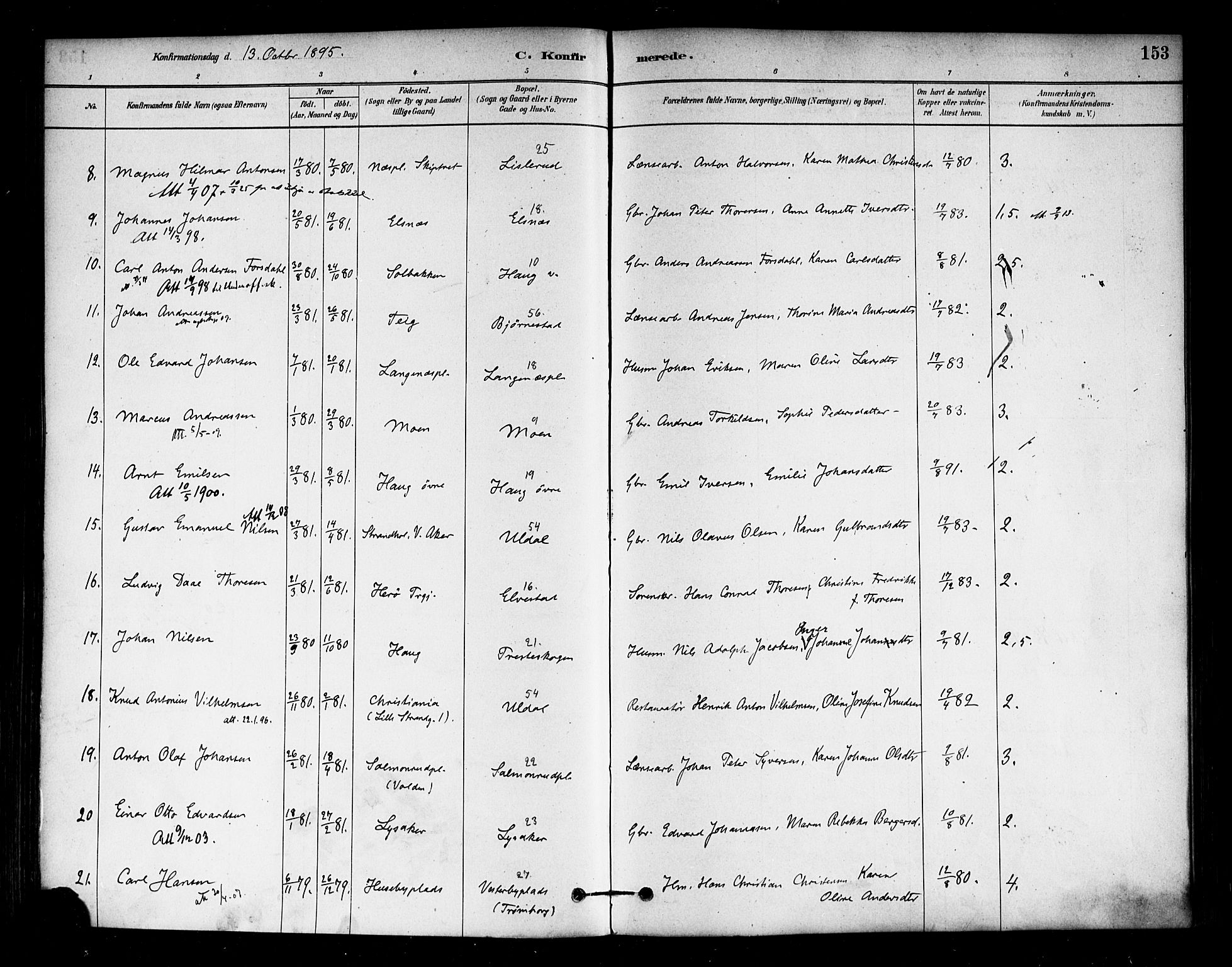 Eidsberg prestekontor Kirkebøker, SAO/A-10905/F/Fa/L0012: Parish register (official) no. I 12, 1879-1901, p. 153