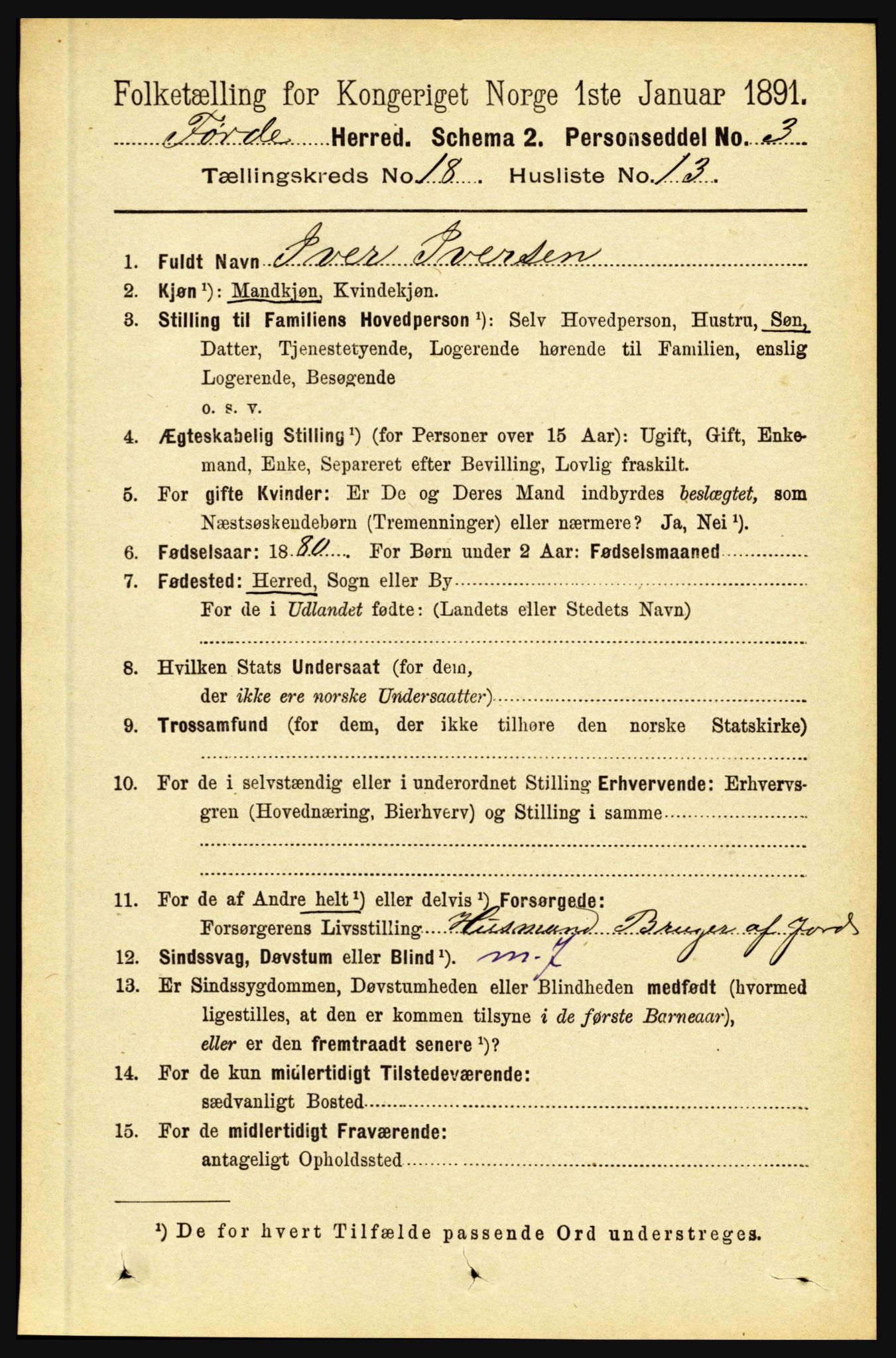 RA, 1891 census for 1432 Førde, 1891, p. 6453