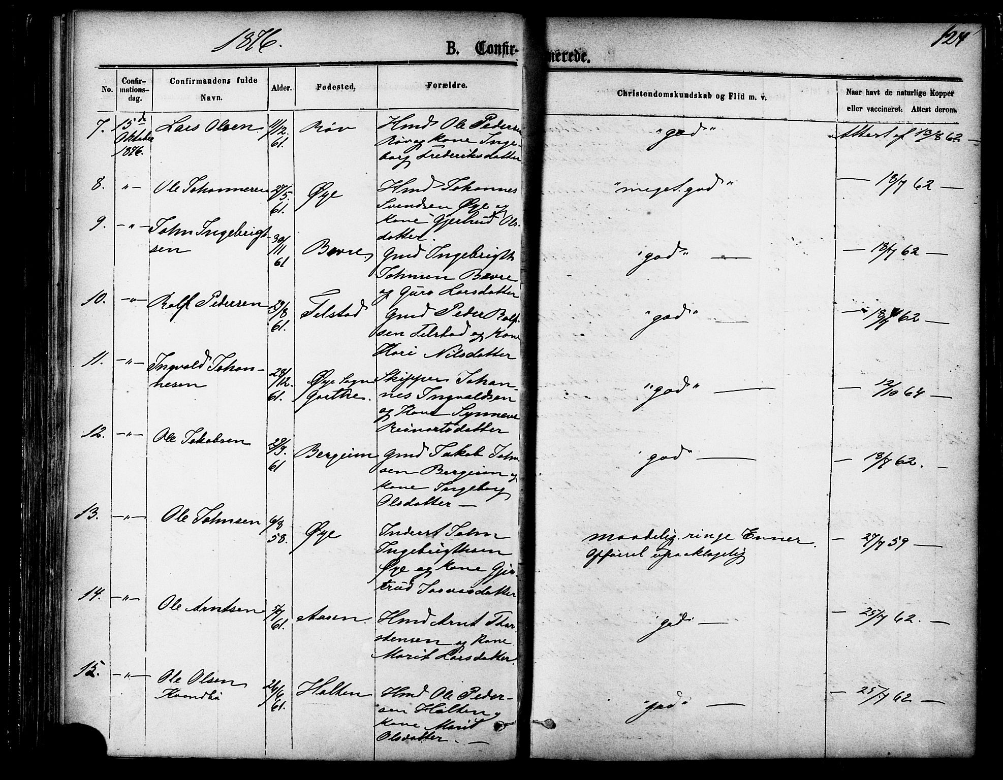 Ministerialprotokoller, klokkerbøker og fødselsregistre - Møre og Romsdal, AV/SAT-A-1454/595/L1046: Parish register (official) no. 595A08, 1874-1884, p. 124