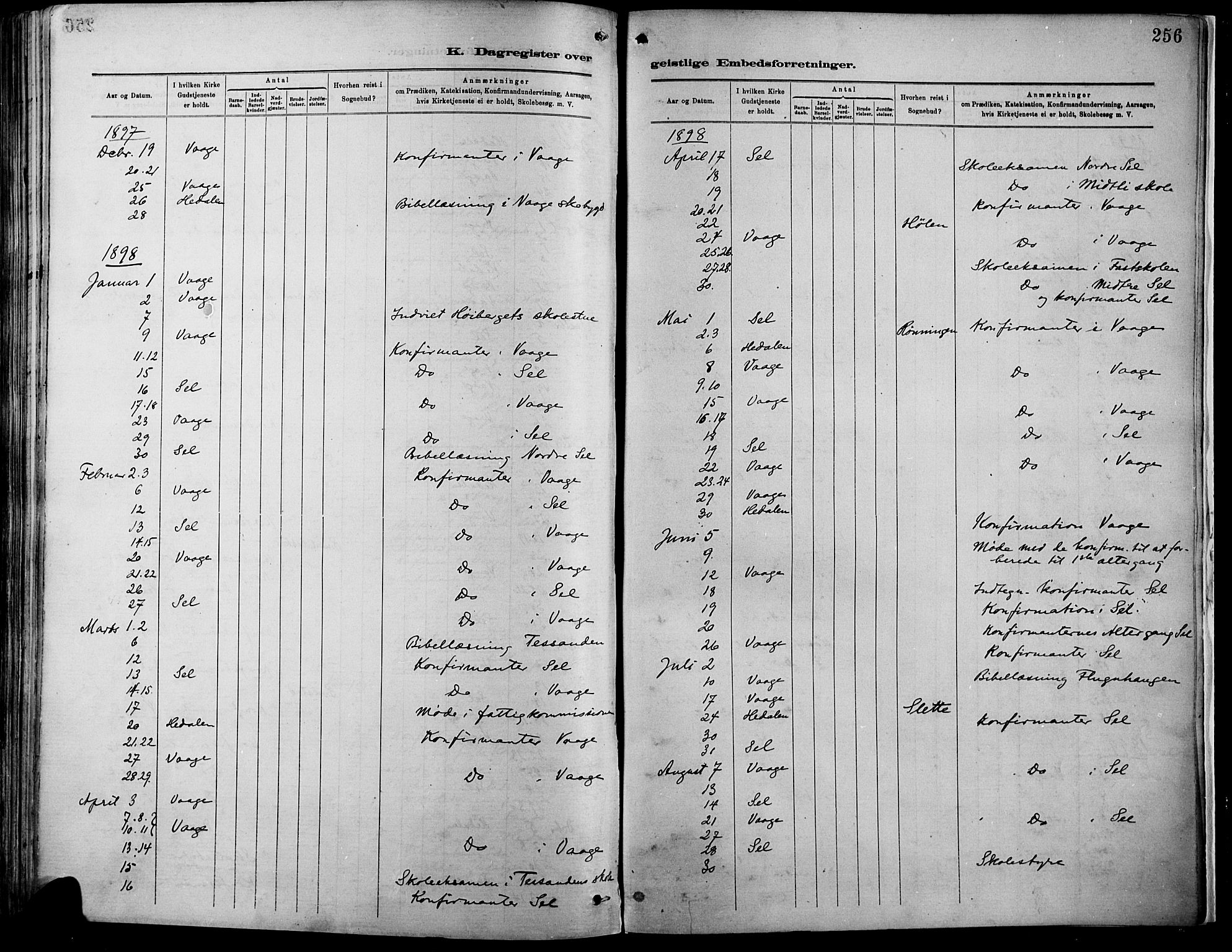 Vågå prestekontor, SAH/PREST-076/H/Ha/Haa/L0009: Parish register (official) no. 9, 1886-1904, p. 256