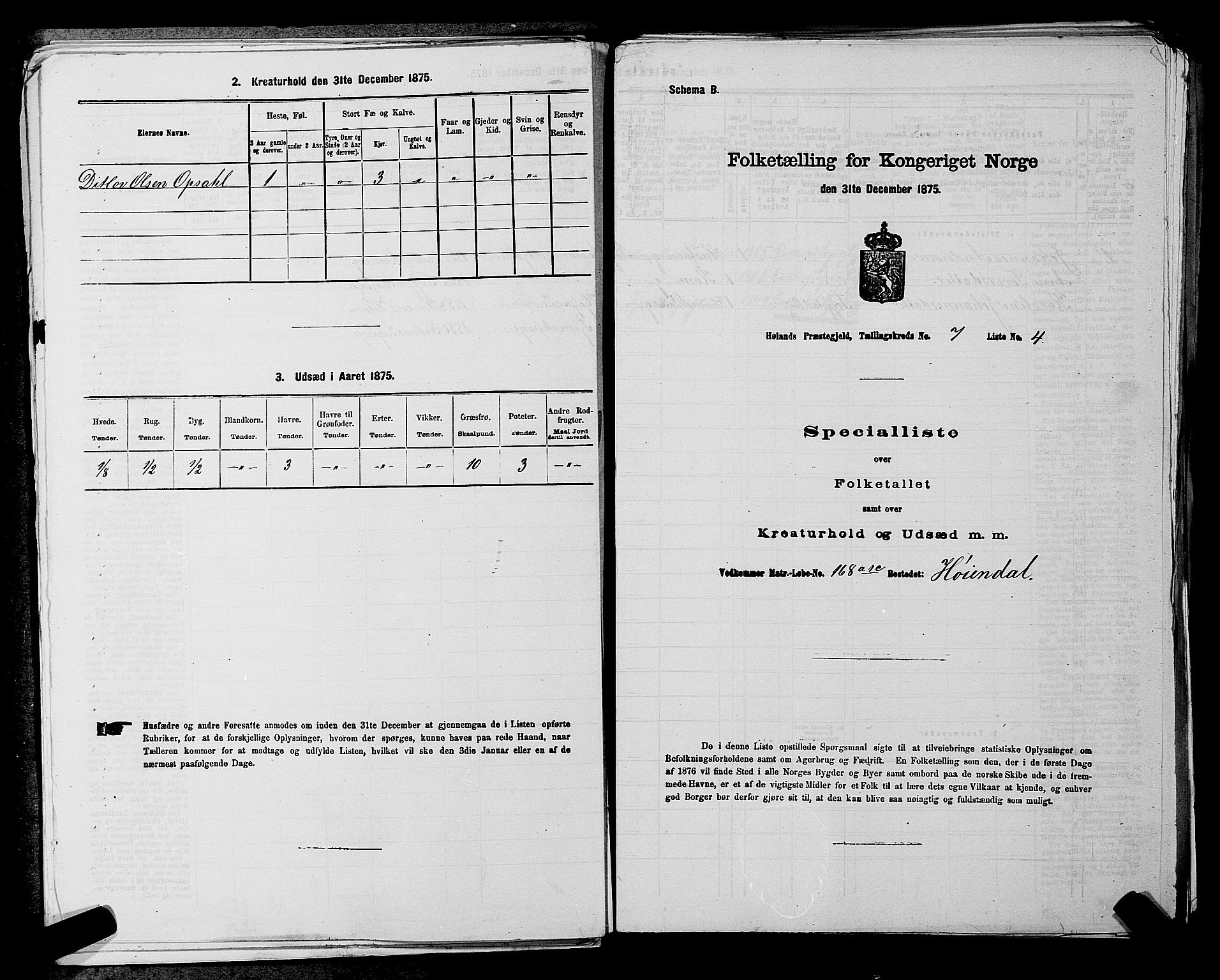 RA, 1875 census for 0221P Høland, 1875, p. 1243