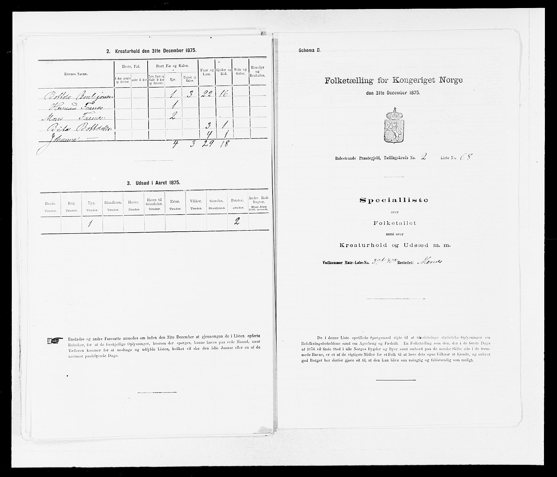 SAB, 1875 census for 1418P Balestrand, 1875, p. 351