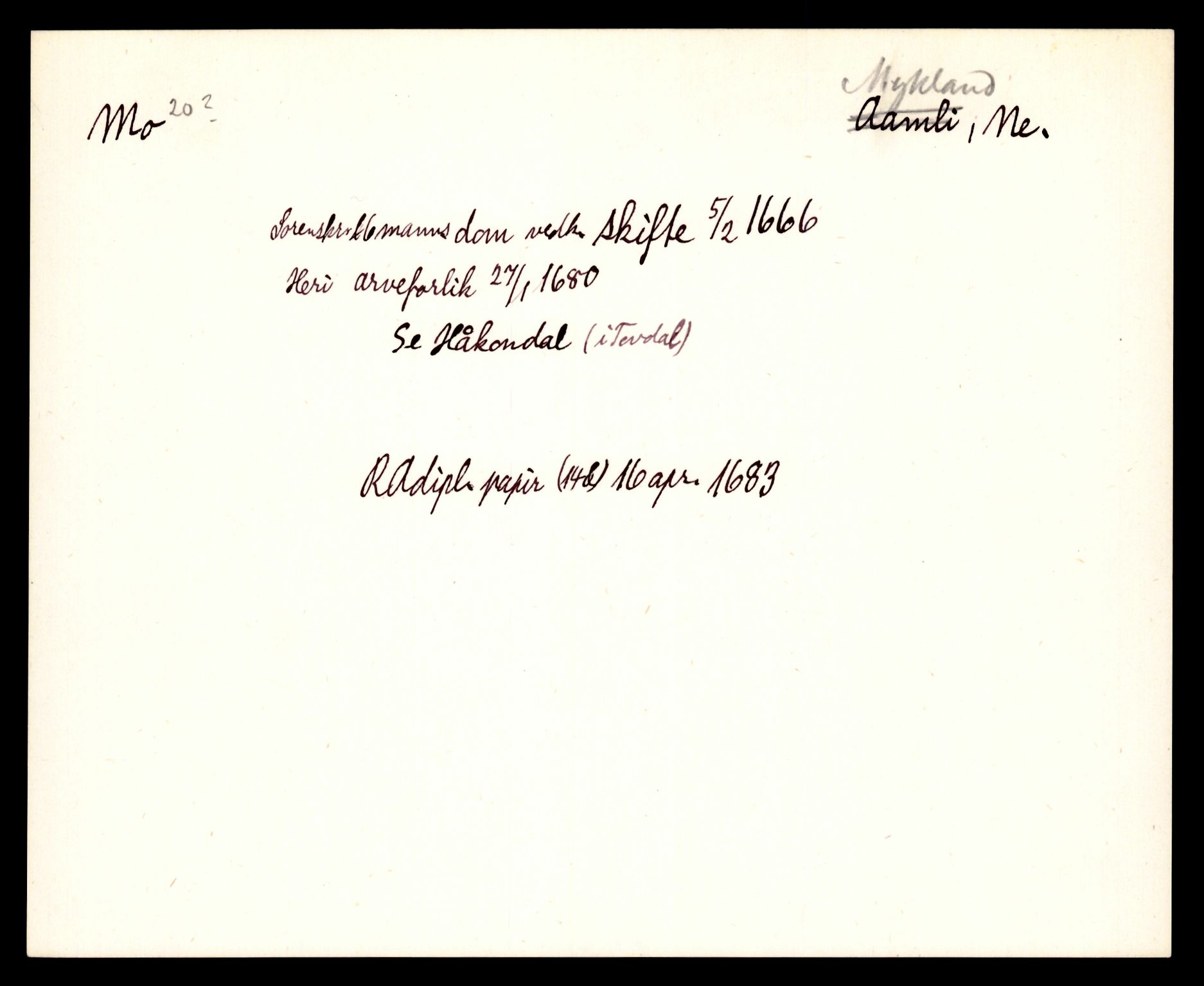 Riksarkivets diplomsamling, AV/RA-EA-5965/F35/F35e/L0024: Registreringssedler Aust-Agder 2, 1400-1700, p. 197