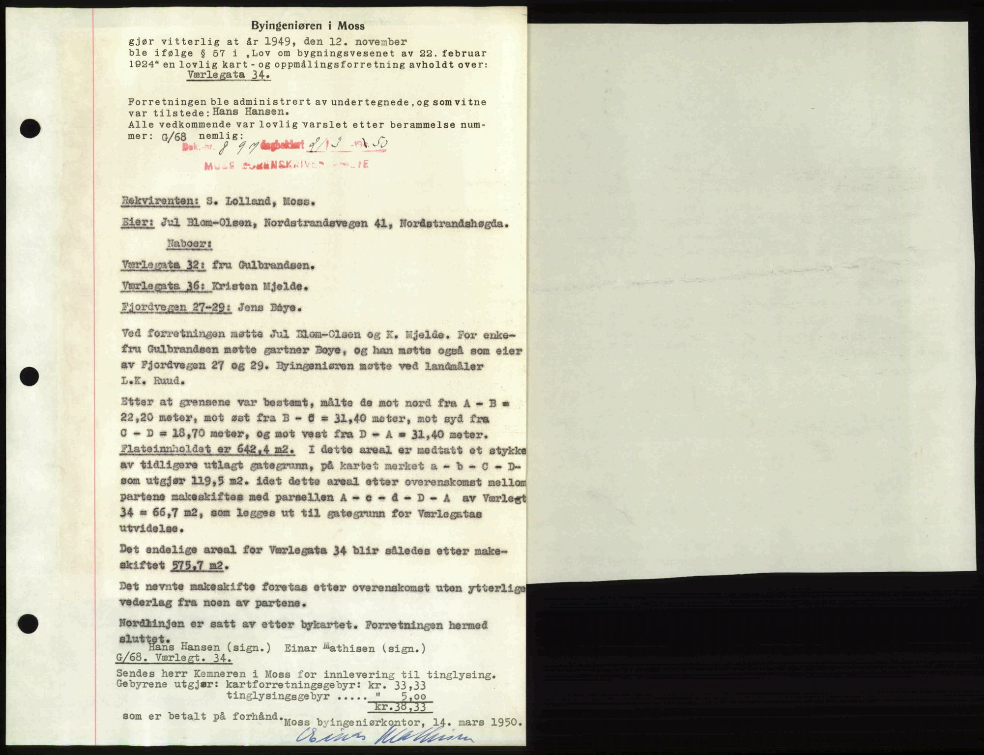 Moss sorenskriveri, SAO/A-10168: Mortgage book no. A25, 1950-1950, Diary no: : 897/1950