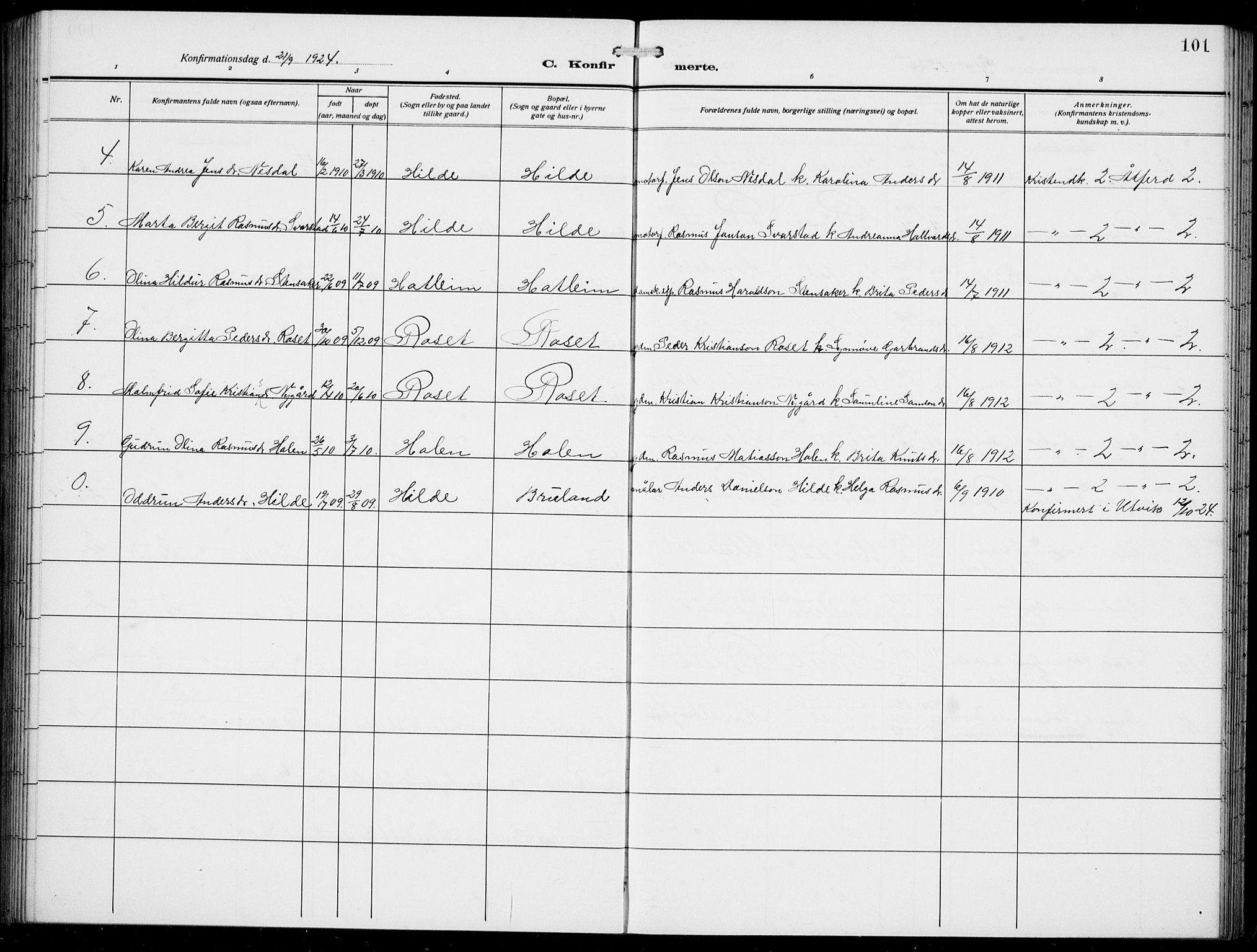 Innvik sokneprestembete, AV/SAB-A-80501: Parish register (copy) no. A 4, 1913-1936, p. 101