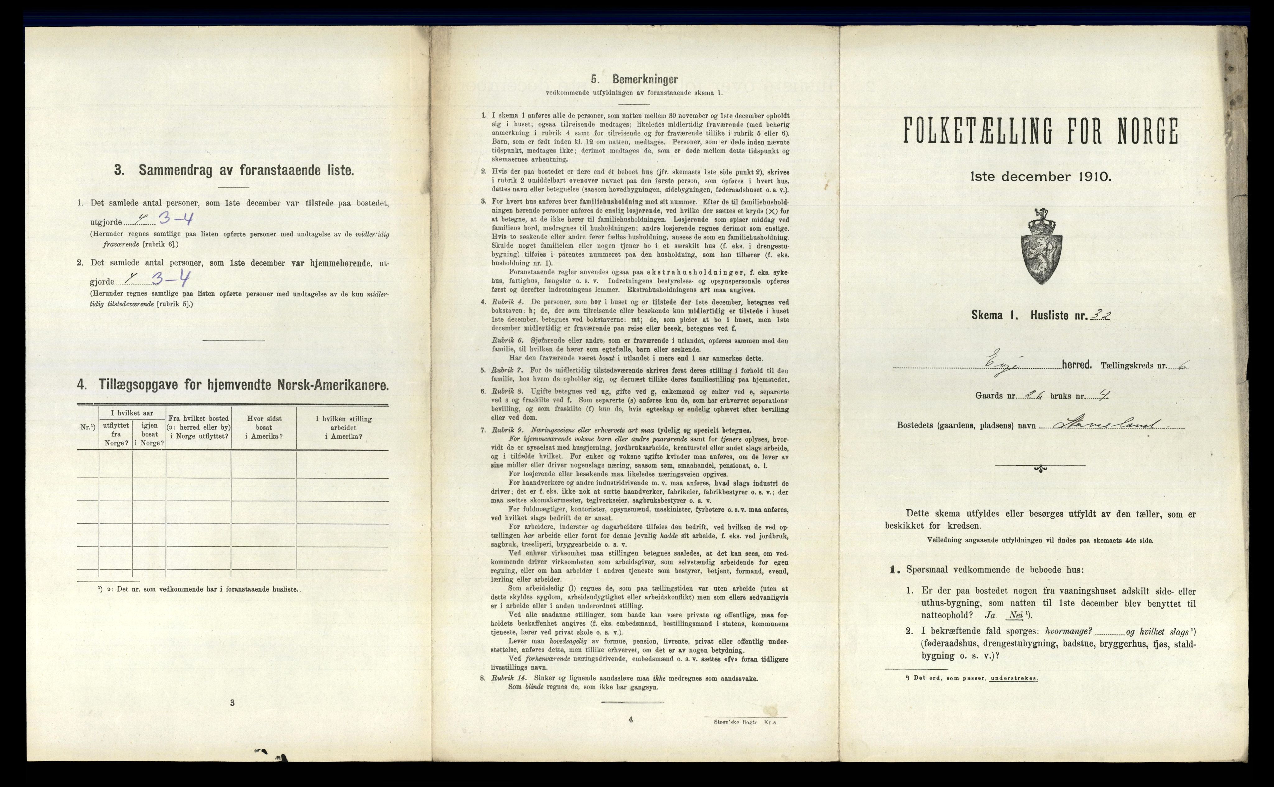 RA, 1910 census for Evje, 1910, p. 262