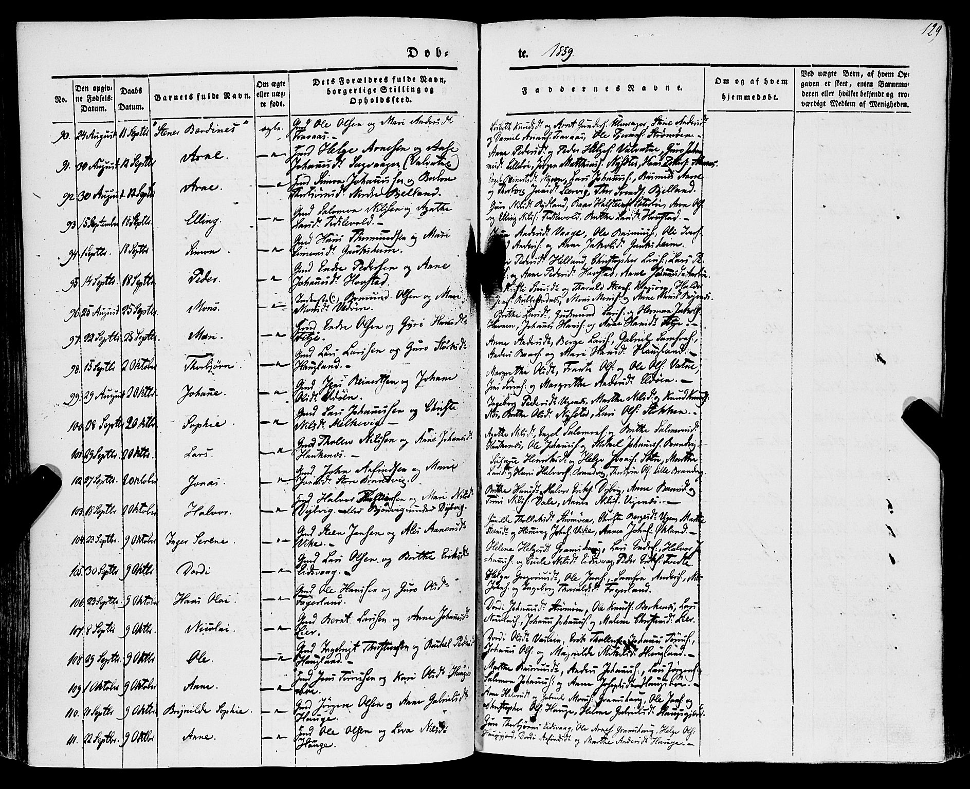 Stord sokneprestembete, SAB/A-78201/H/Haa: Parish register (official) no. A 7, 1841-1861, p. 129