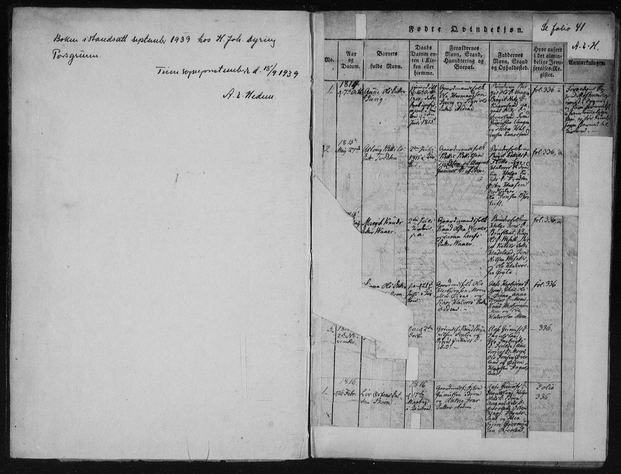 Tinn kirkebøker, SAKO/A-308/F/Fc/L0001: Parish register (official) no. III 1, 1815-1843, p. 1