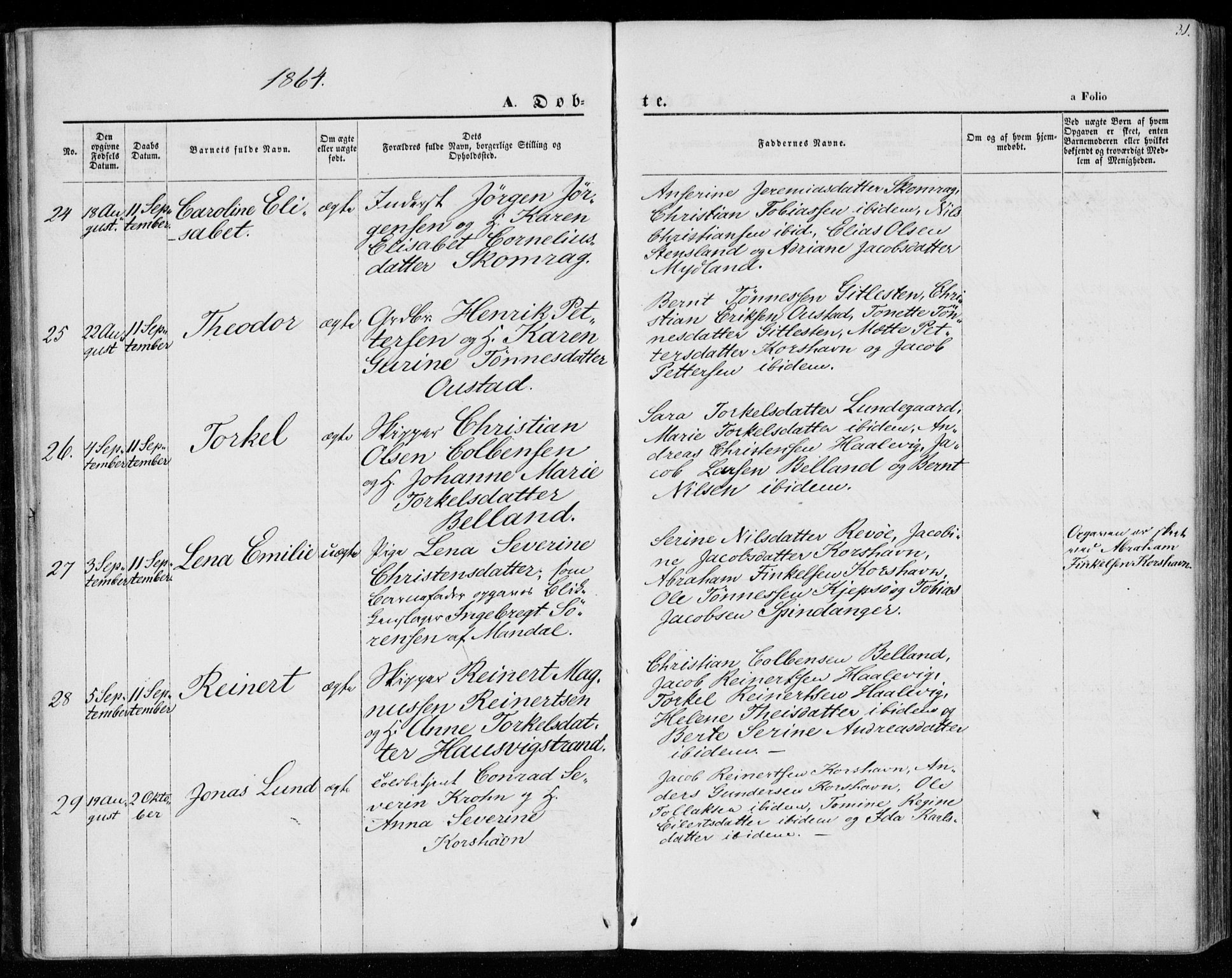 Lyngdal sokneprestkontor, AV/SAK-1111-0029/F/Fa/Faa/L0002: Parish register (official) no. A 2, 1858-1870, p. 31