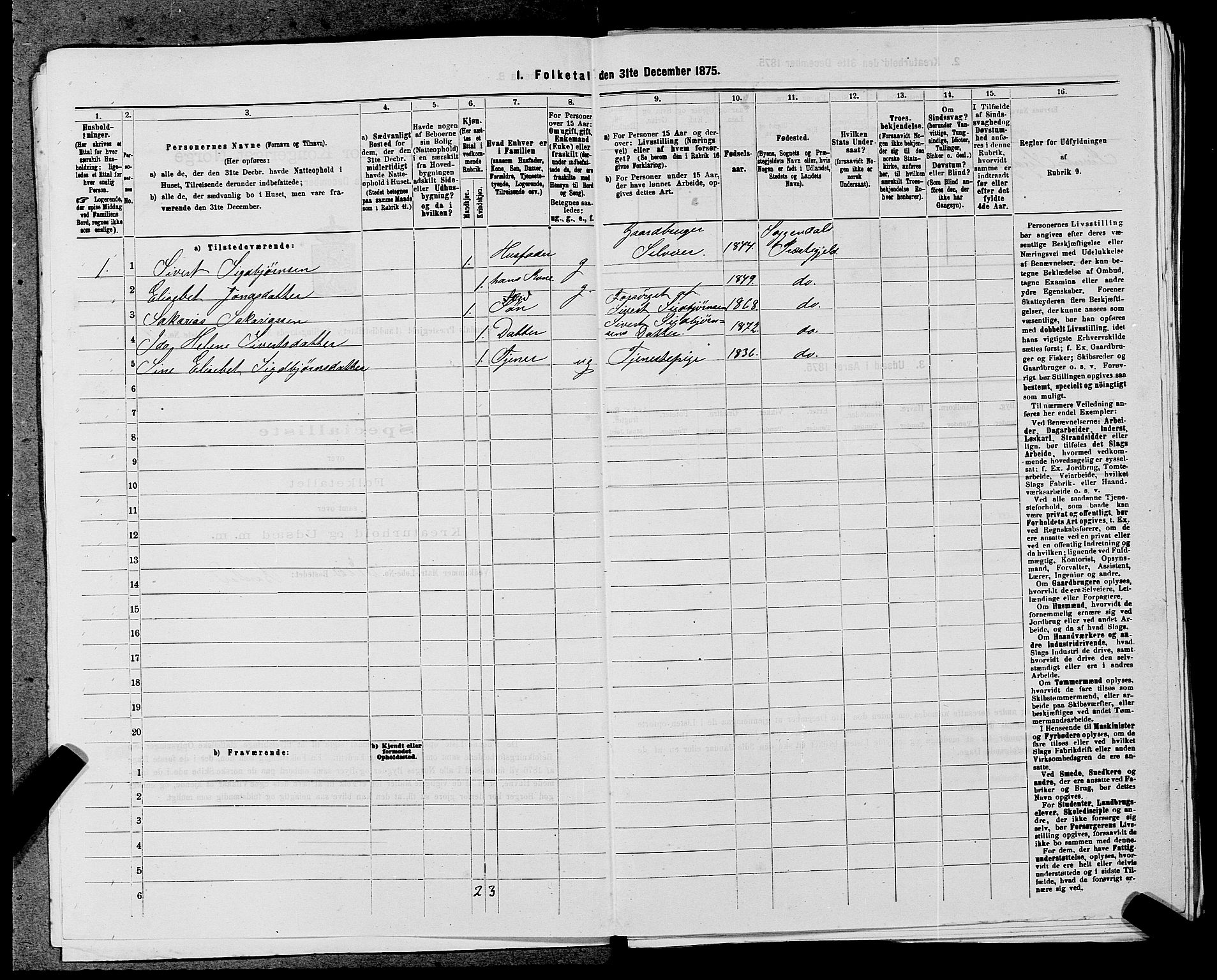 SAST, 1875 census for 1111L Sokndal/Sokndal, 1875, p. 720