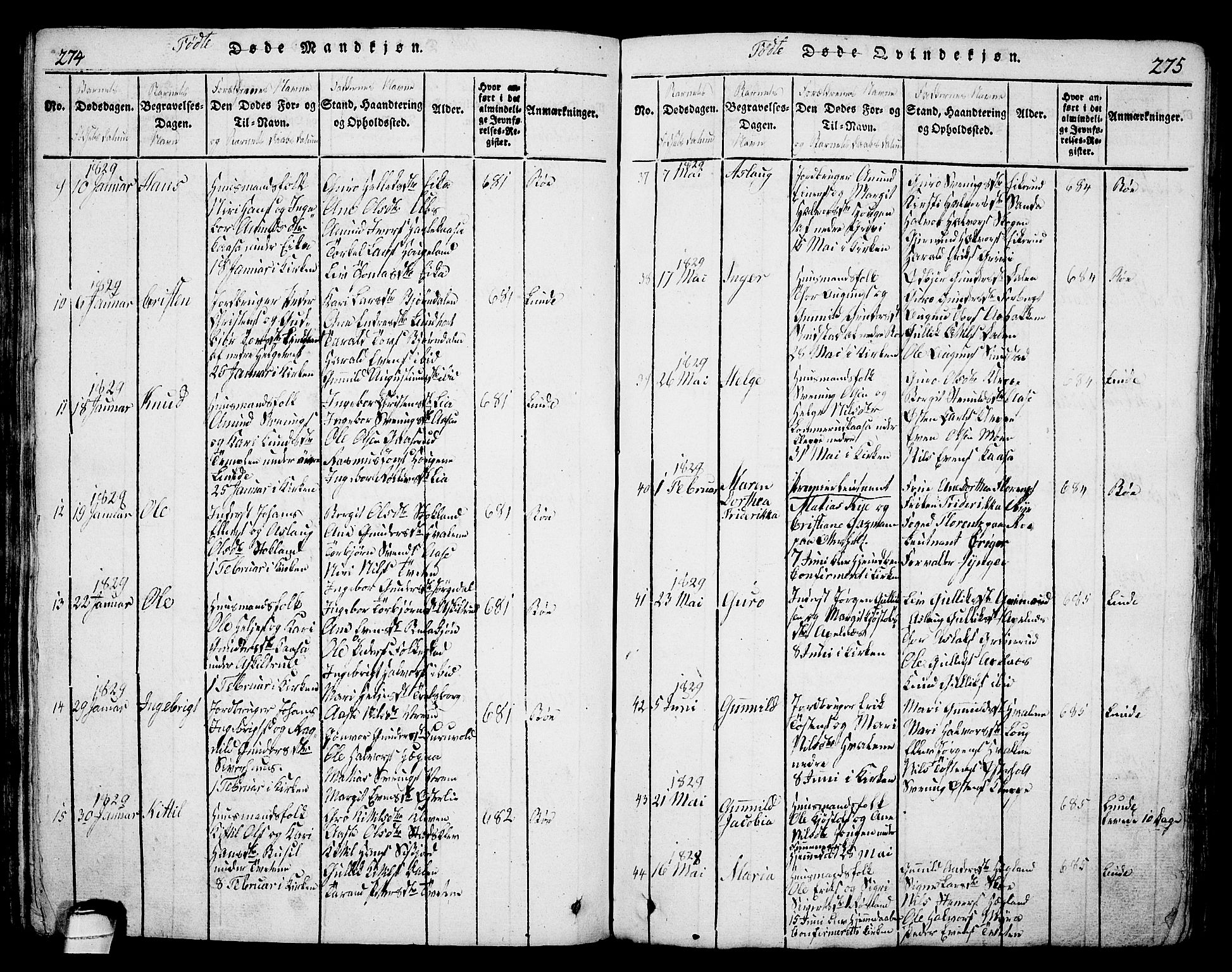 Bø kirkebøker, AV/SAKO-A-257/G/Ga/L0001: Parish register (copy) no. 1, 1815-1831, p. 274-275