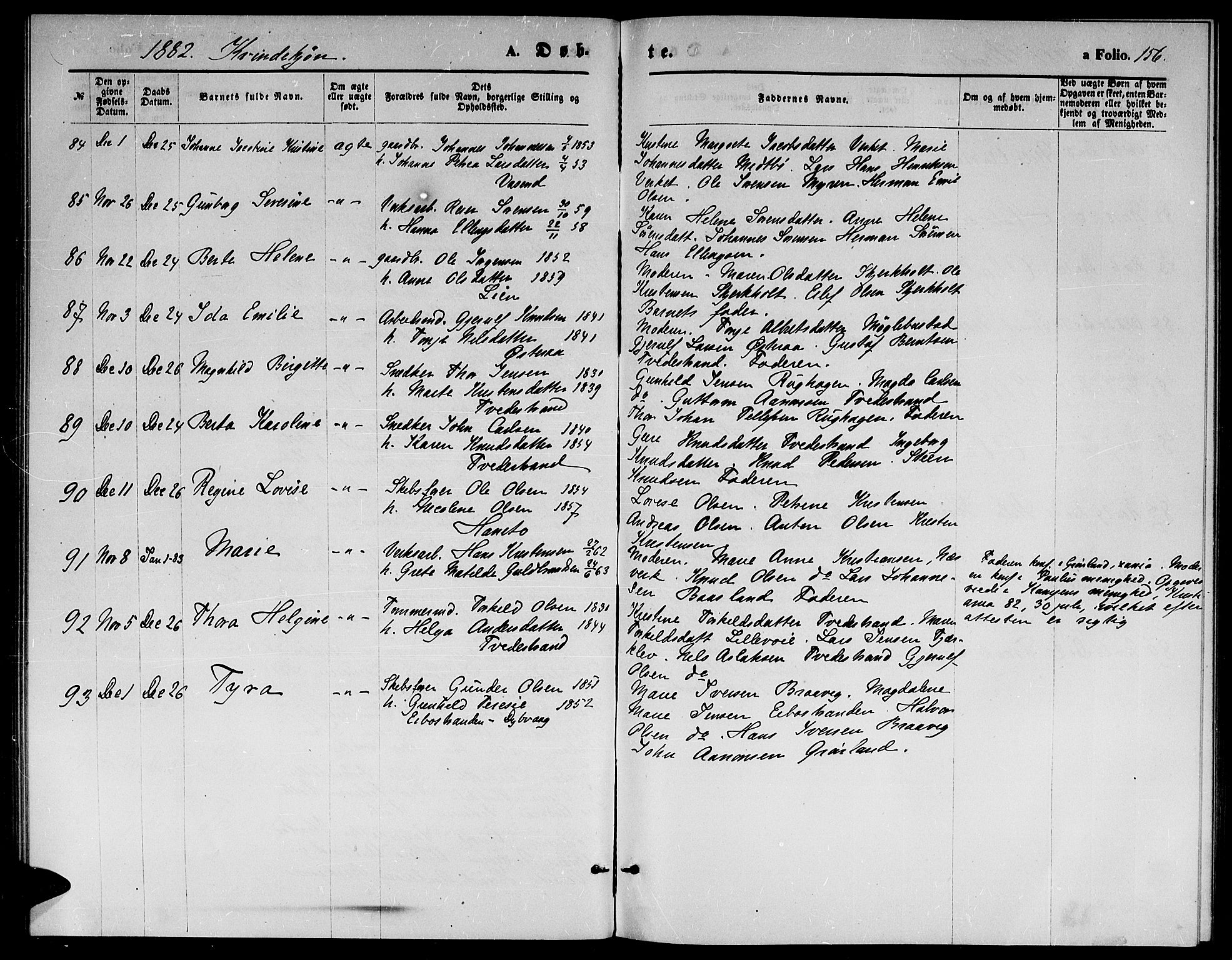 Holt sokneprestkontor, SAK/1111-0021/F/Fb/L0009: Parish register (copy) no. B 9, 1871-1883, p. 156