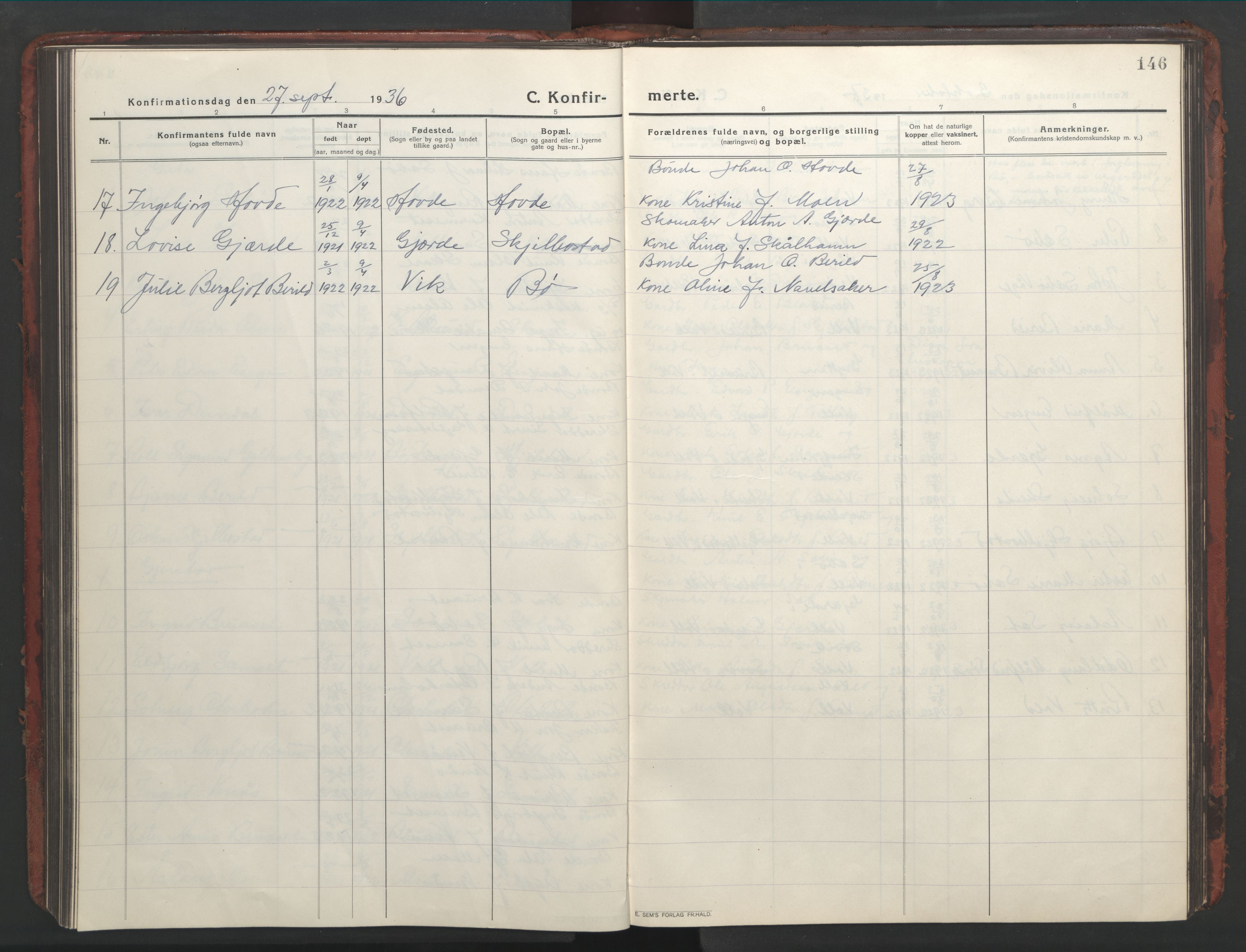 Ministerialprotokoller, klokkerbøker og fødselsregistre - Møre og Romsdal, AV/SAT-A-1454/543/L0565: Parish register (copy) no. 543C03, 1916-1955, p. 146