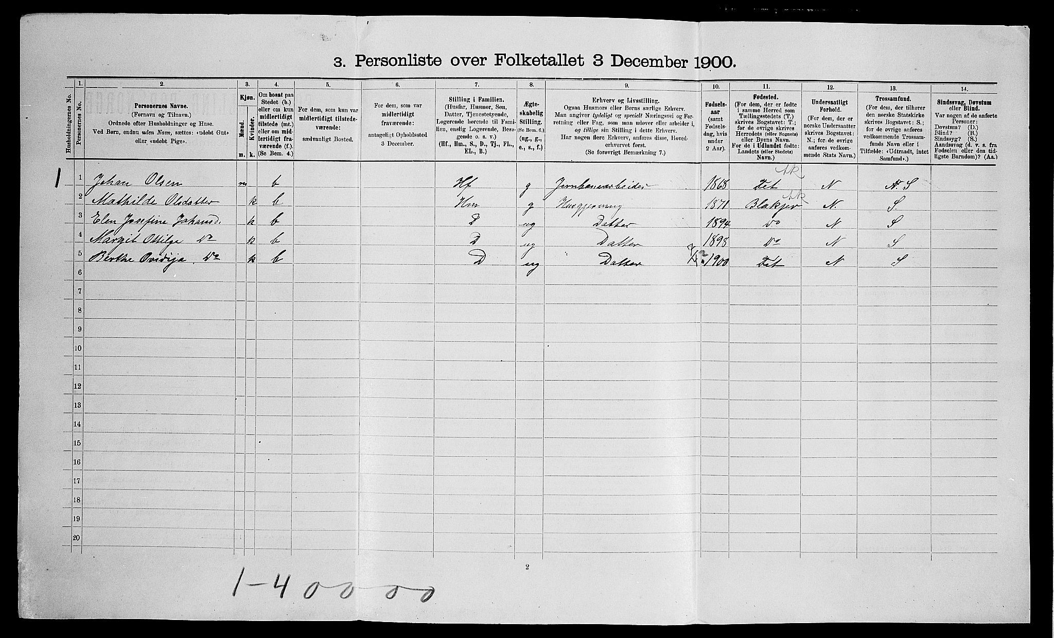 SAO, 1900 census for Nes, 1900