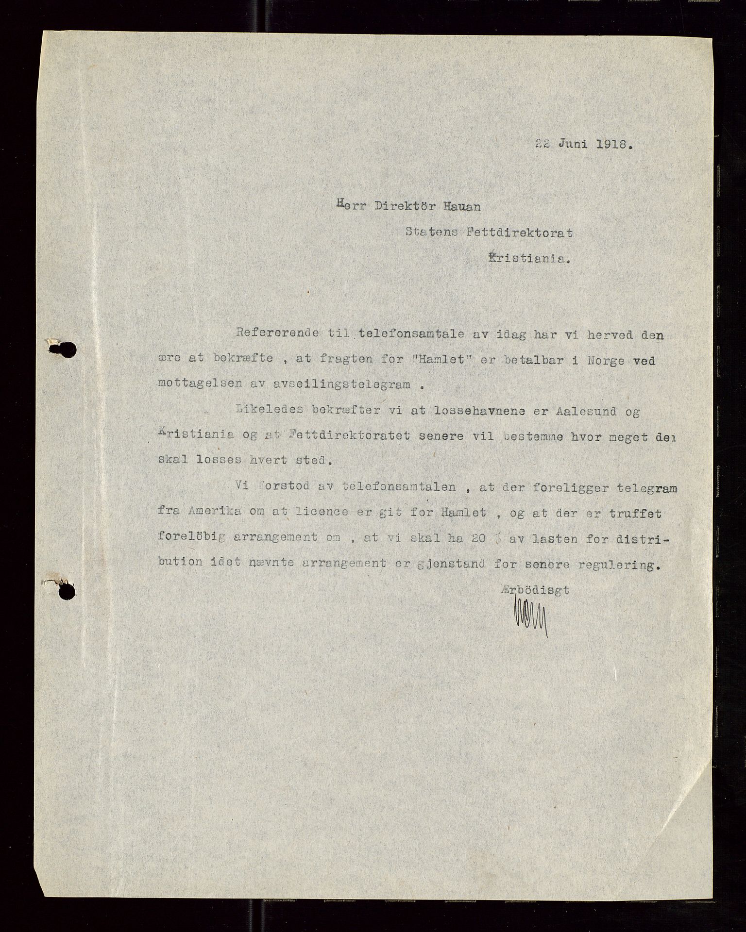 Pa 1521 - A/S Norske Shell, SAST/A-101915/E/Ea/Eaa/L0006: Sjefskorrespondanse, 1918, p. 9