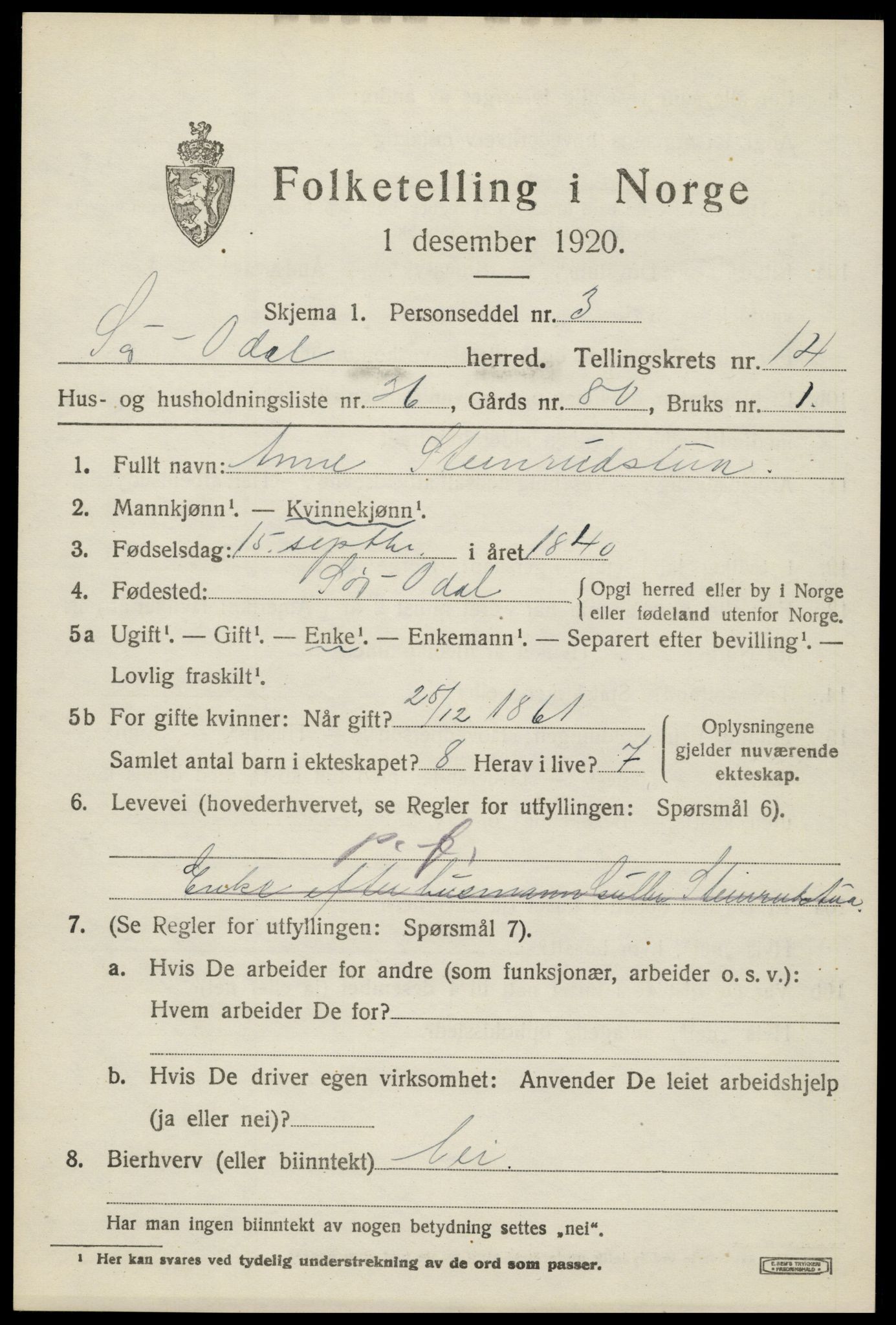 SAH, 1920 census for Sør-Odal, 1920, p. 14355
