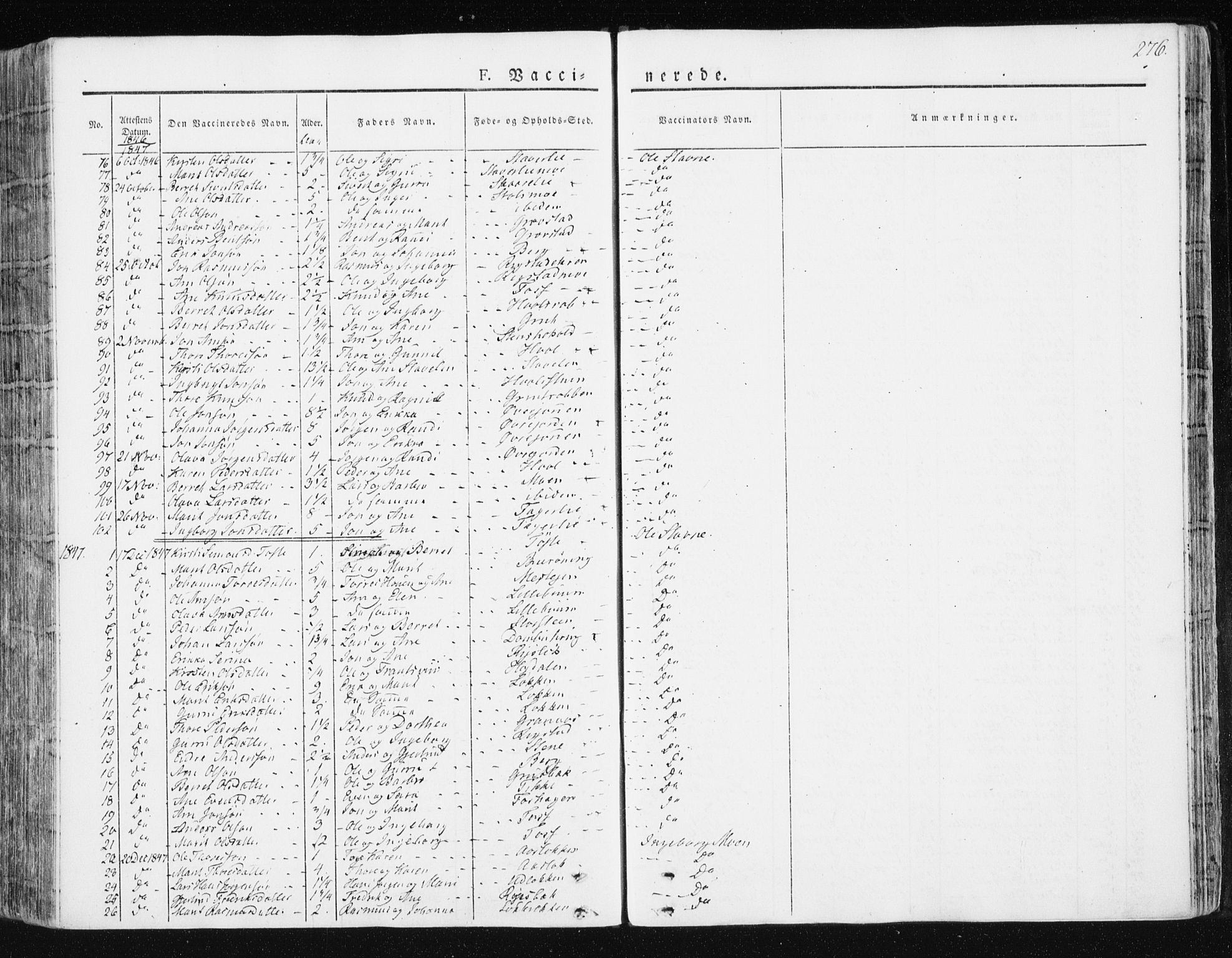 Ministerialprotokoller, klokkerbøker og fødselsregistre - Sør-Trøndelag, SAT/A-1456/672/L0855: Parish register (official) no. 672A07, 1829-1860, p. 276