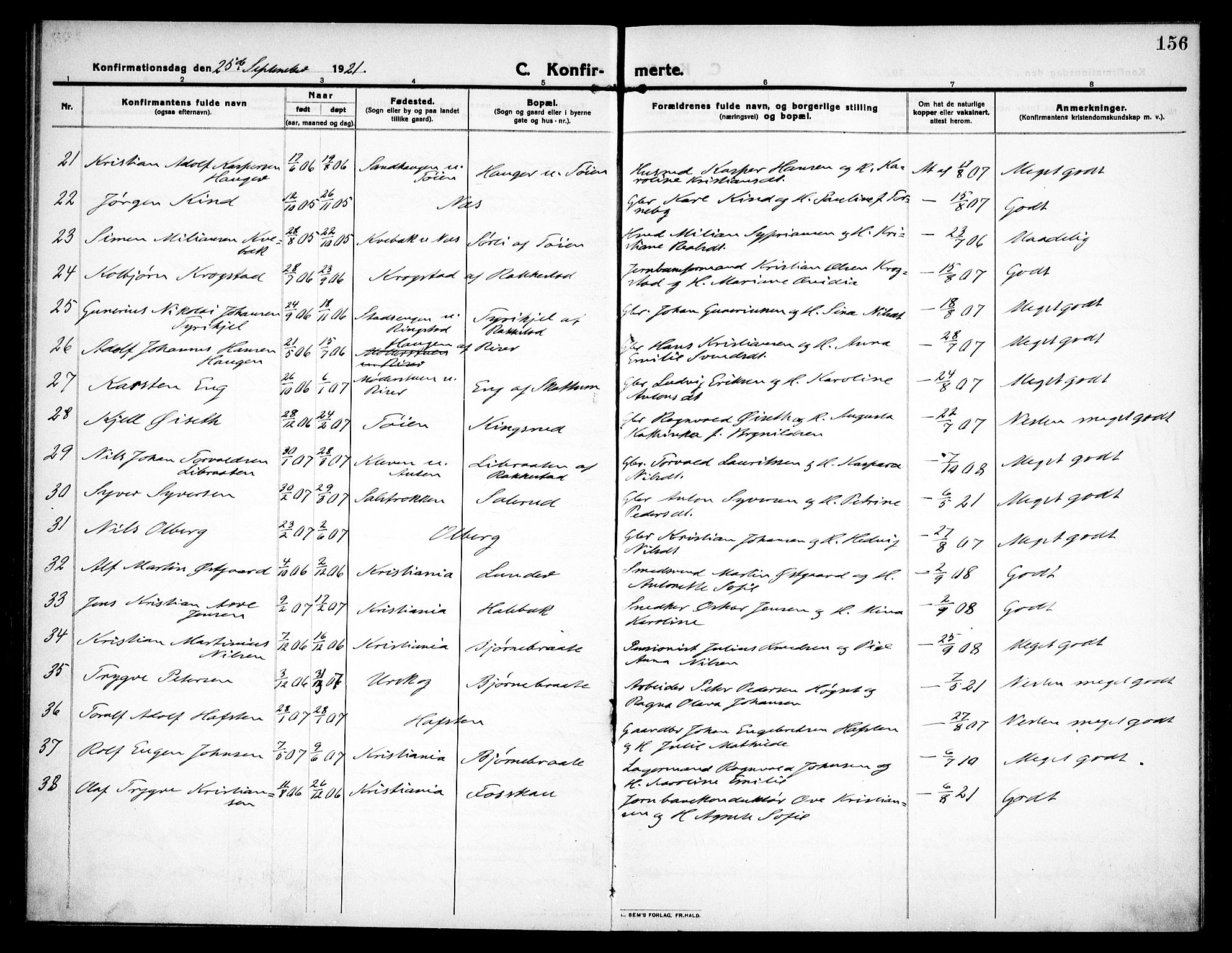 Høland prestekontor Kirkebøker, SAO/A-10346a/F/Fa/L0016: Parish register (official) no. I 16, 1912-1921, p. 156