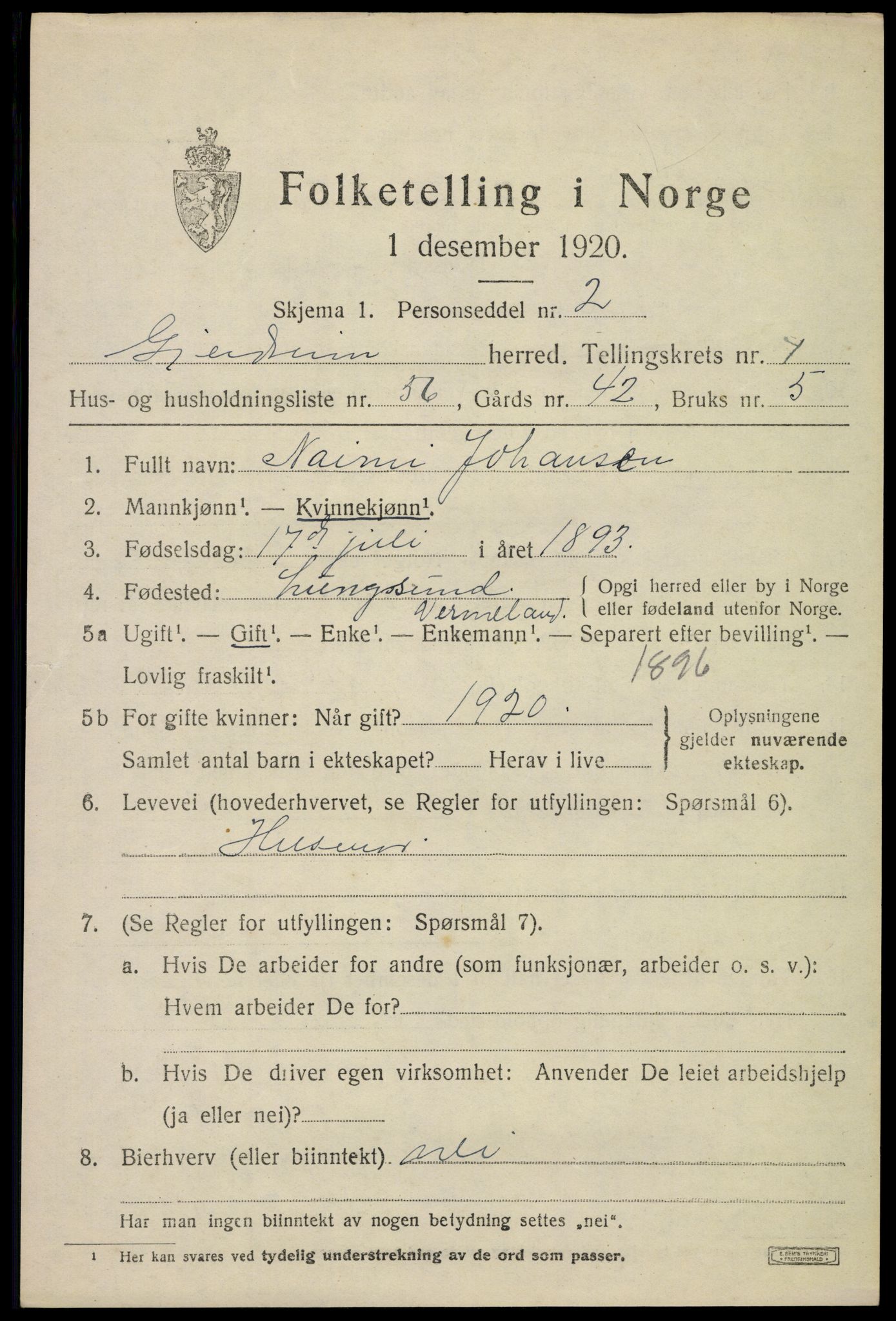 SAO, 1920 census for Gjerdrum, 1920, p. 1348