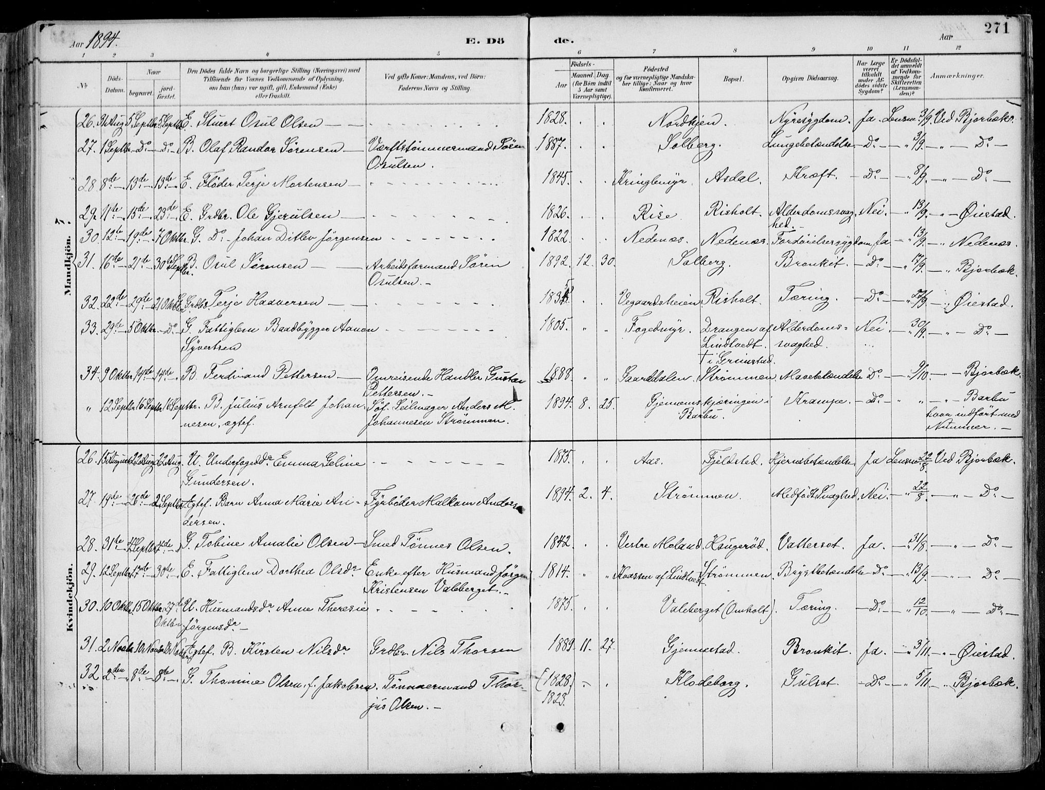 Øyestad sokneprestkontor, AV/SAK-1111-0049/F/Fa/L0017: Parish register (official) no. A 17, 1887-1896, p. 271