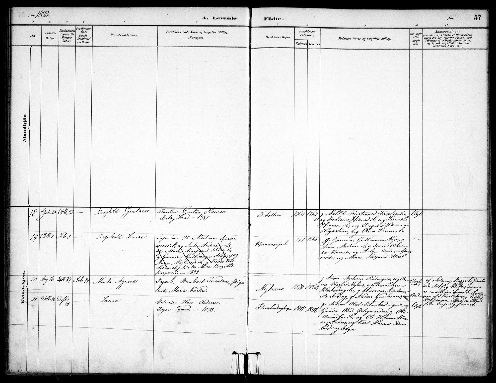 Nes prestekontor Kirkebøker, SAO/A-10410/F/Fc/L0002: Parish register (official) no. IIi 2, 1882-1916, p. 57
