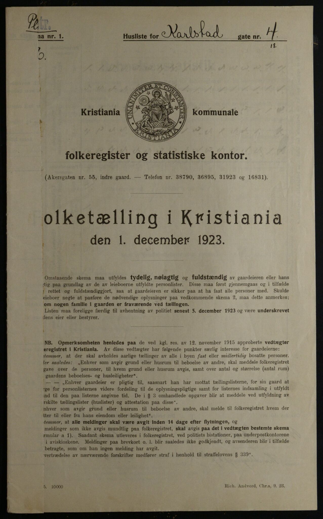 OBA, Municipal Census 1923 for Kristiania, 1923, p. 54624