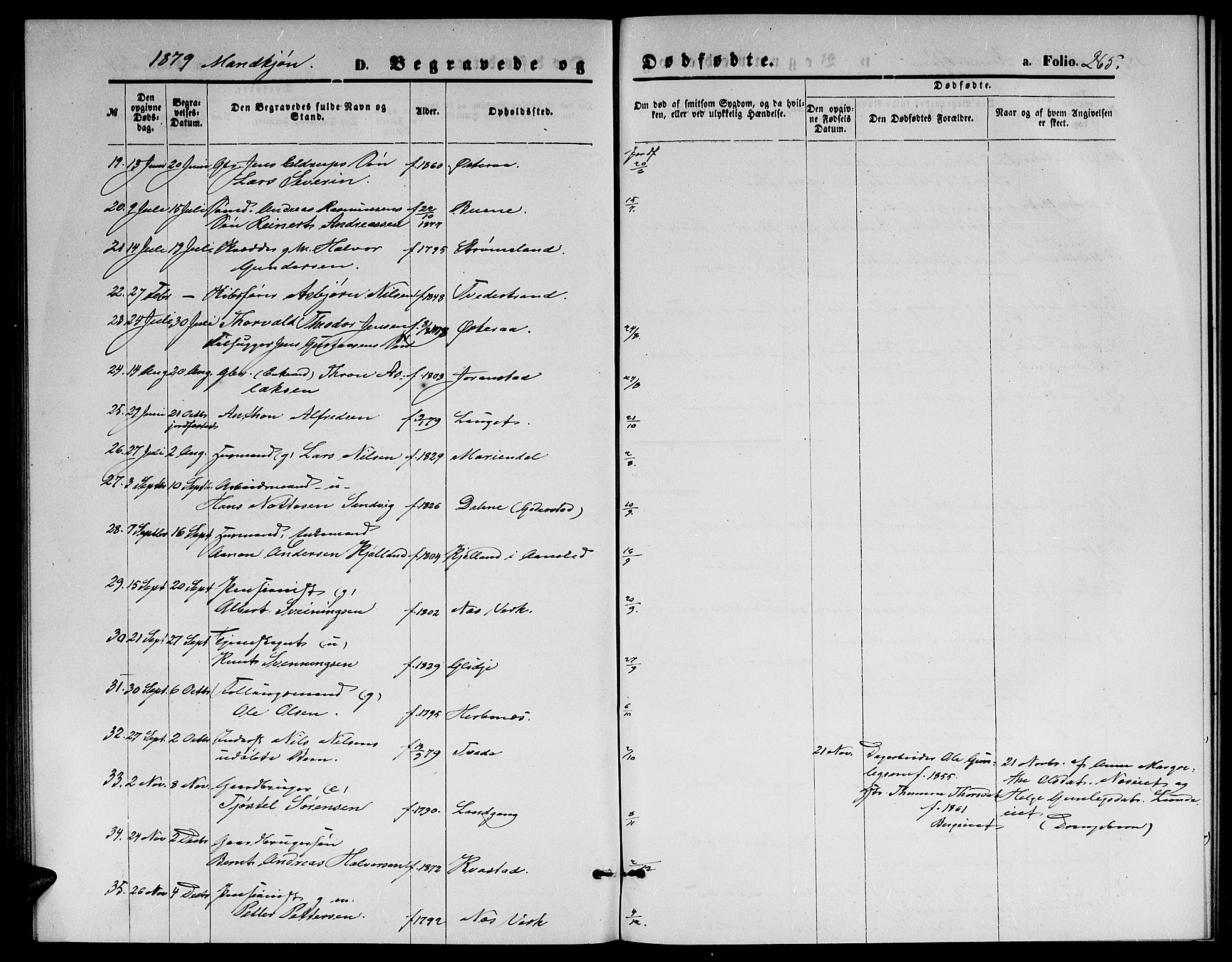 Holt sokneprestkontor, AV/SAK-1111-0021/F/Fb/L0009: Parish register (copy) no. B 9, 1871-1883, p. 265