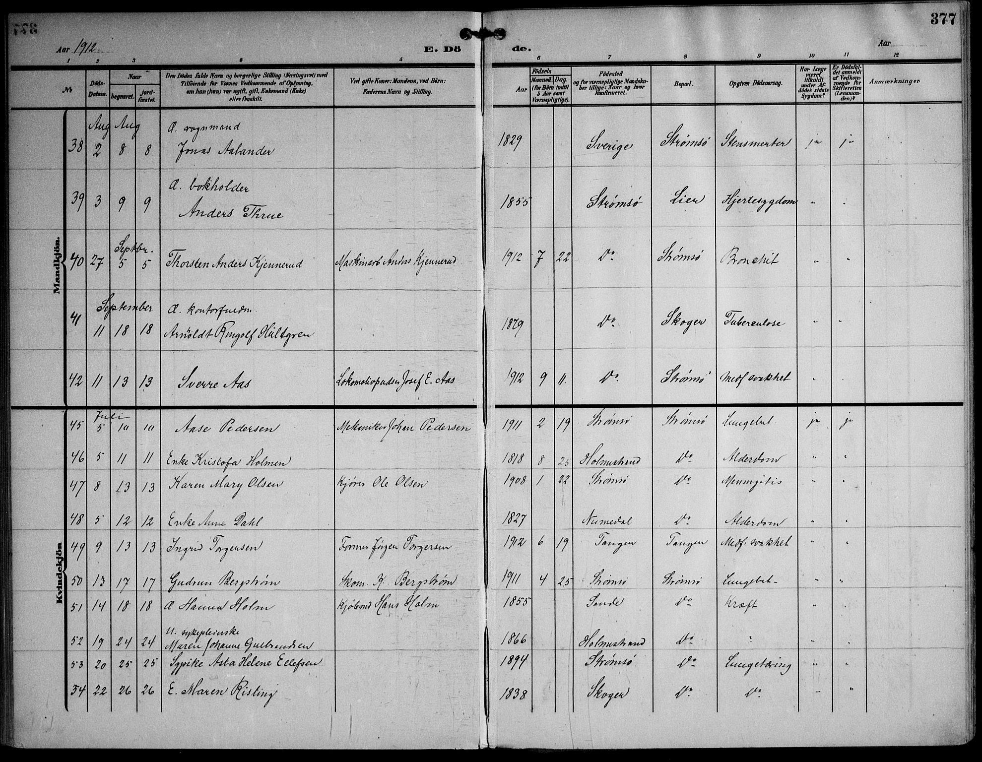 Strømsø kirkebøker, AV/SAKO-A-246/F/Fa/L0026: Parish register (official) no. I 26, 1905-1914, p. 377