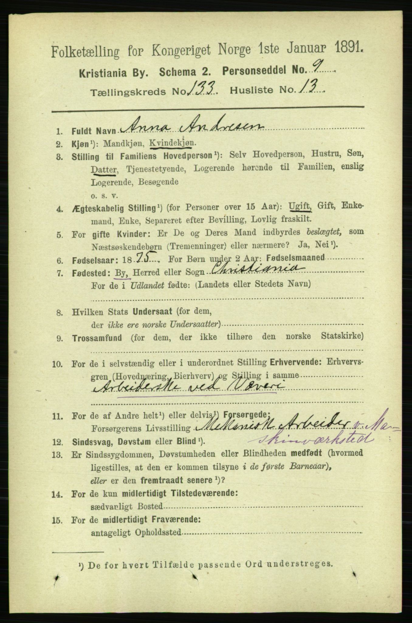 RA, 1891 census for 0301 Kristiania, 1891, p. 72694
