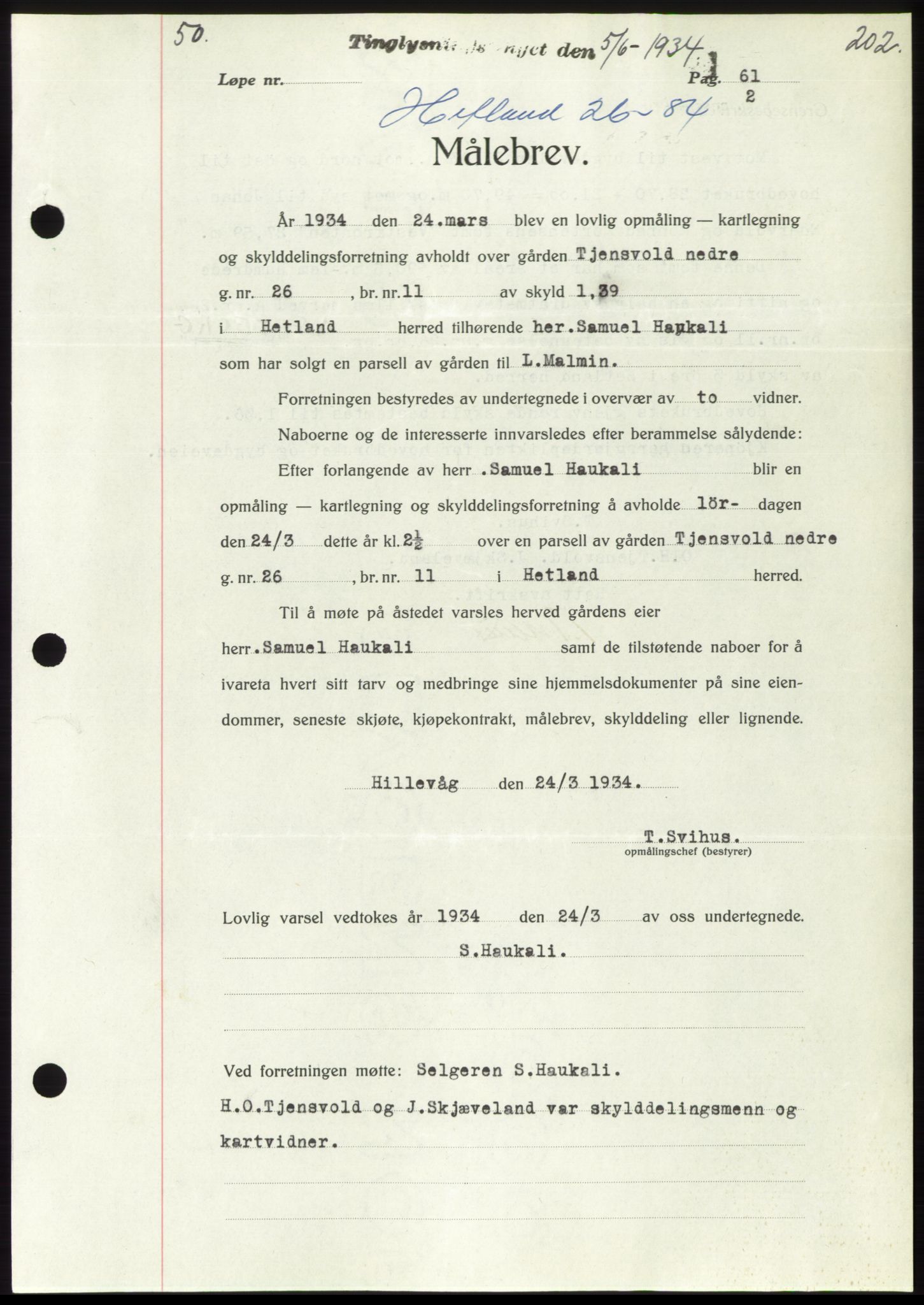 Jæren sorenskriveri, SAST/A-100310/03/G/Gba/L0062: Mortgage book no. 64-65, 1934-1934, Deed date: 05.06.1934