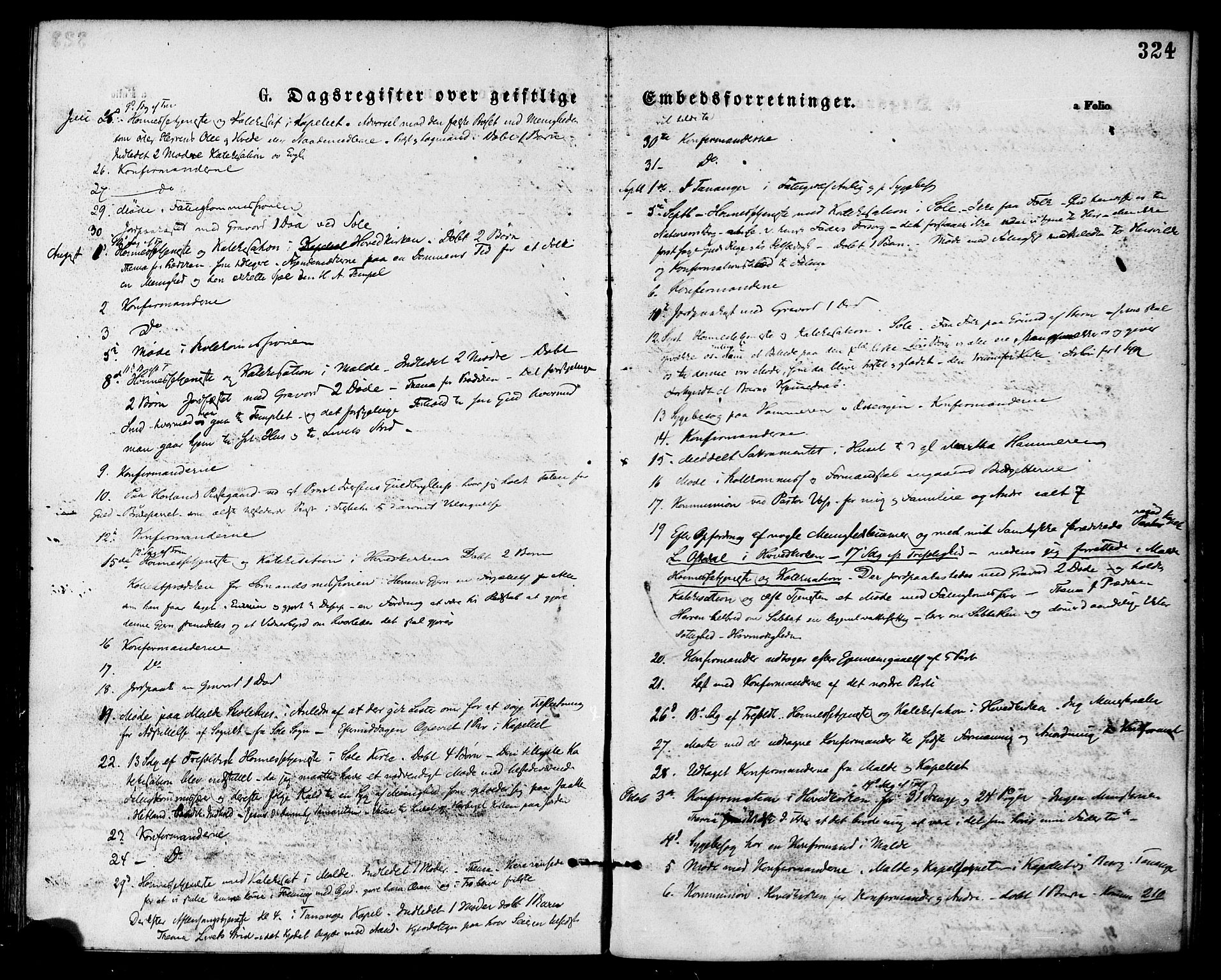 Håland sokneprestkontor, AV/SAST-A-101802/001/30BA/L0009: Parish register (official) no. A 8, 1871-1882, p. 324