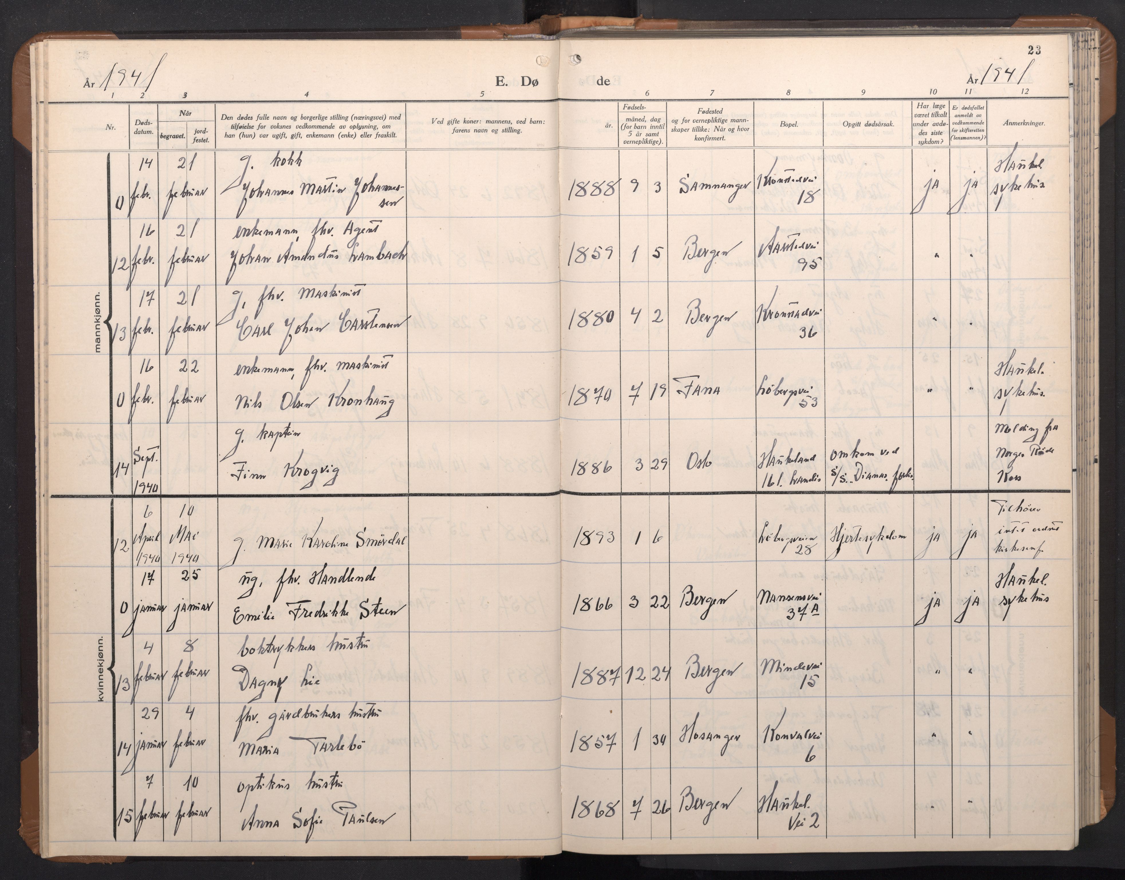 Årstad Sokneprestembete, AV/SAB-A-79301/H/Hab/L0026: Parish register (copy) no. D 3, 1940-1950, p. 22b-23a