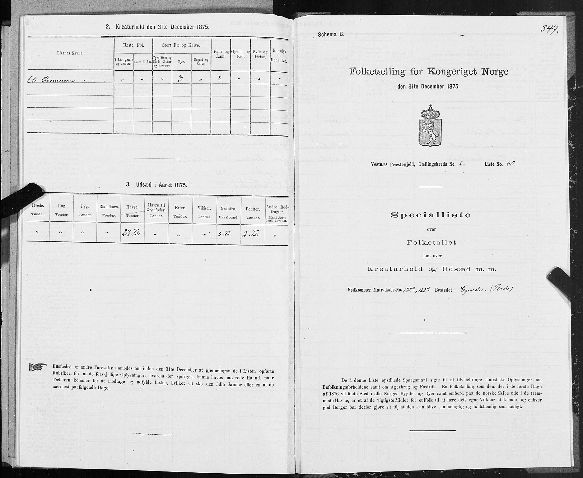 SAT, 1875 census for 1535P Vestnes, 1875, p. 2347