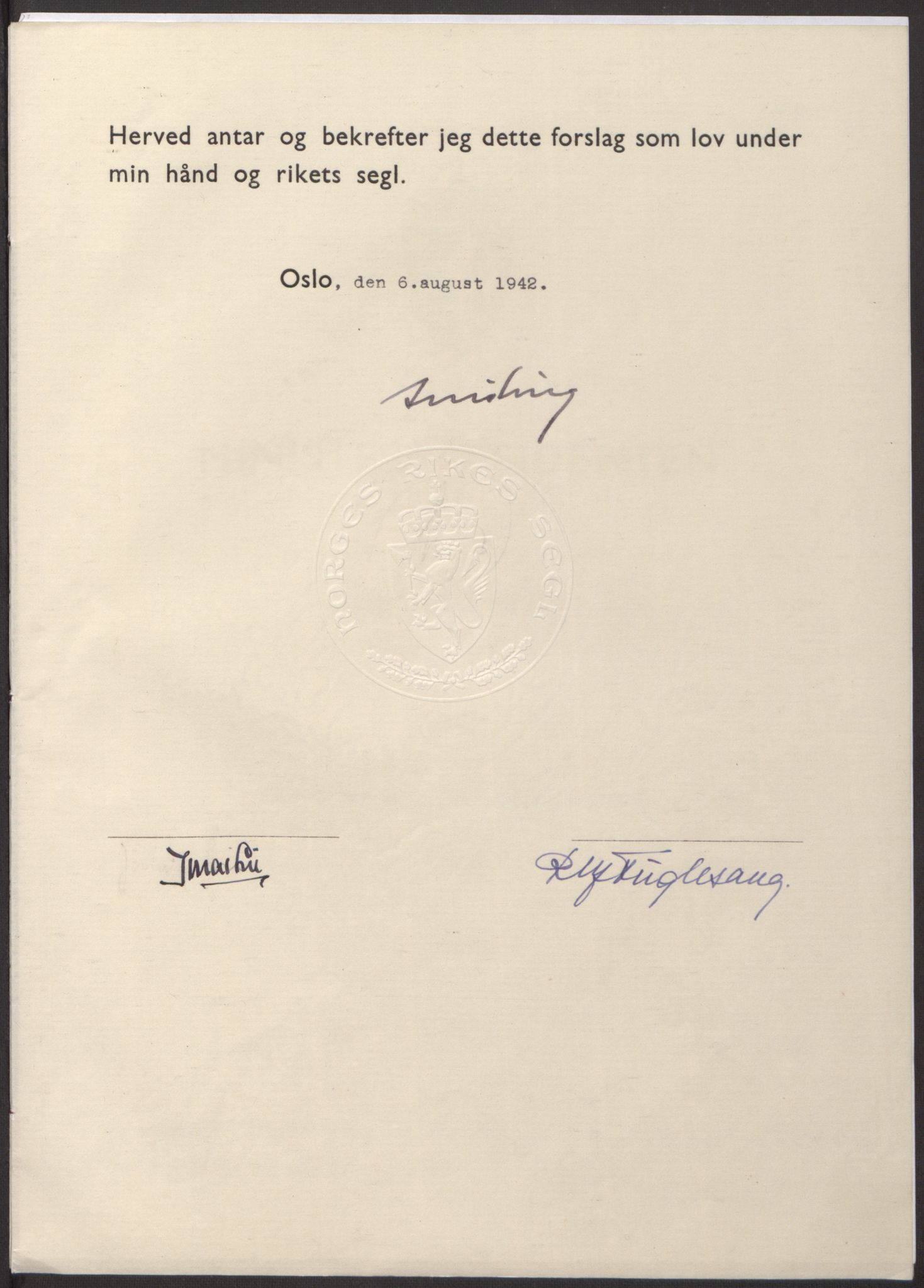 NS-administrasjonen 1940-1945 (Statsrådsekretariatet, de kommisariske statsråder mm), RA/S-4279/D/Db/L0098: Lover II, 1942, p. 271