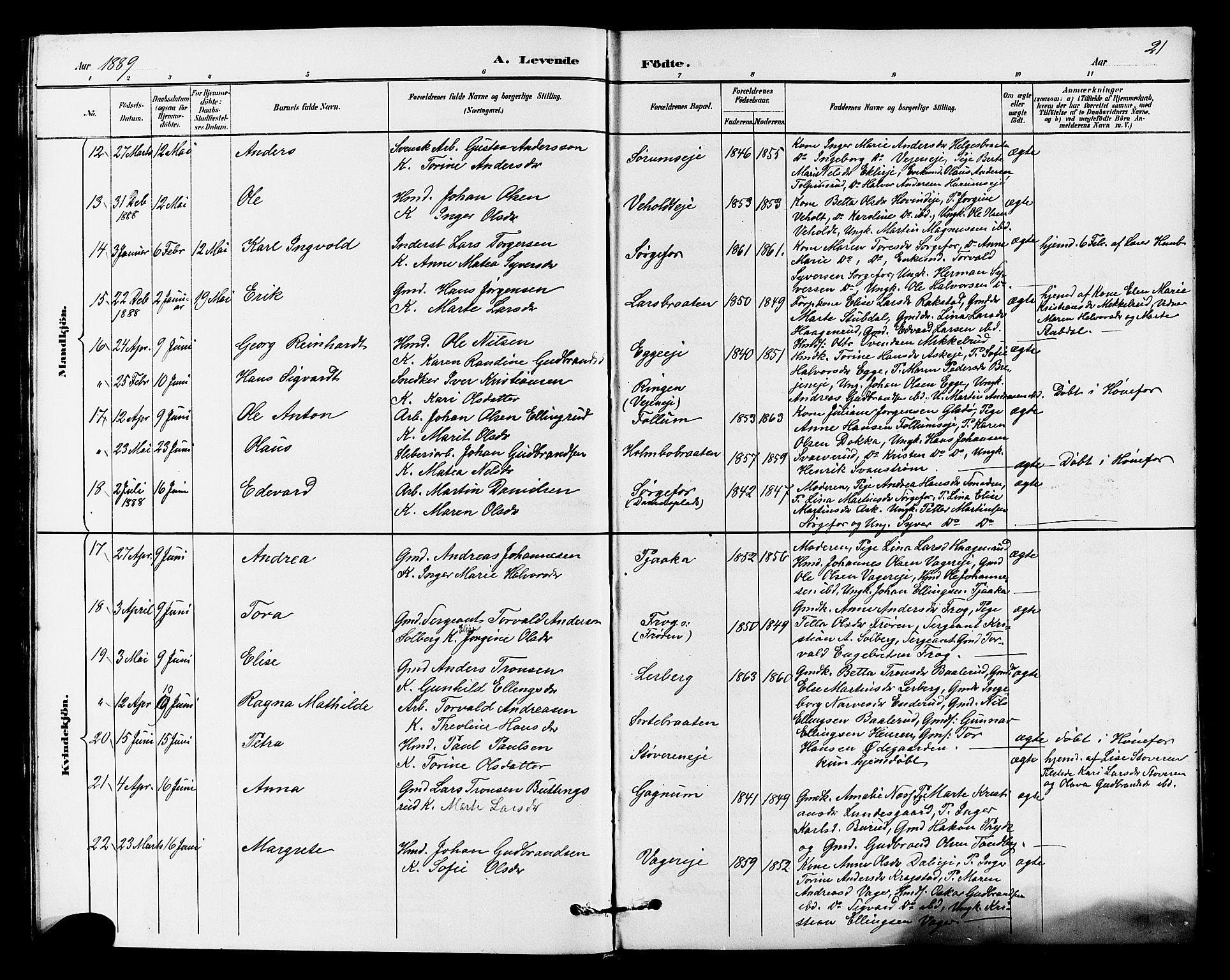 Norderhov kirkebøker, AV/SAKO-A-237/G/Ga/L0008: Parish register (copy) no. I 8, 1887-1912, p. 21