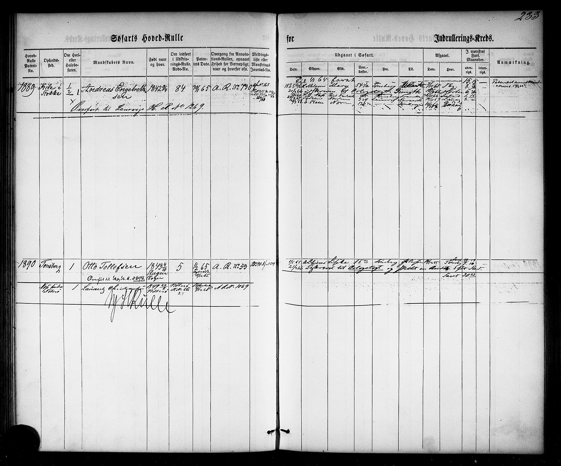 Tønsberg innrulleringskontor, AV/SAKO-A-786/F/Fc/Fca/L0002: Hovedrulle Patent nr. 1429-2133, 1861-1868, p. 272