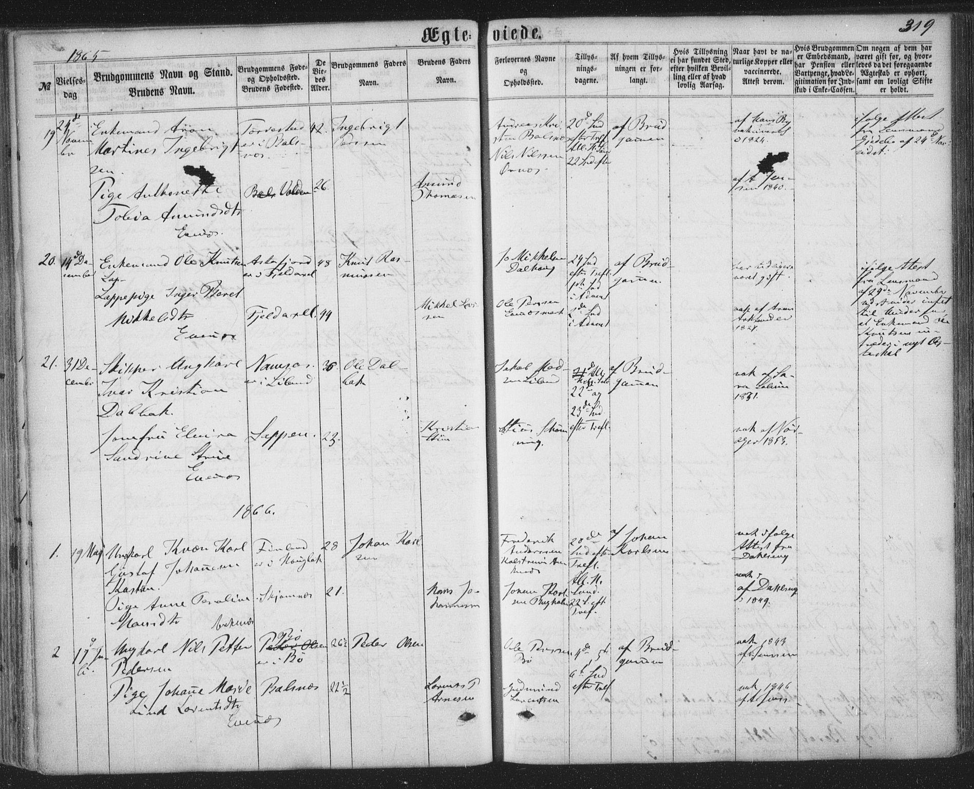 Ministerialprotokoller, klokkerbøker og fødselsregistre - Nordland, SAT/A-1459/863/L0896: Parish register (official) no. 863A08, 1861-1871, p. 319