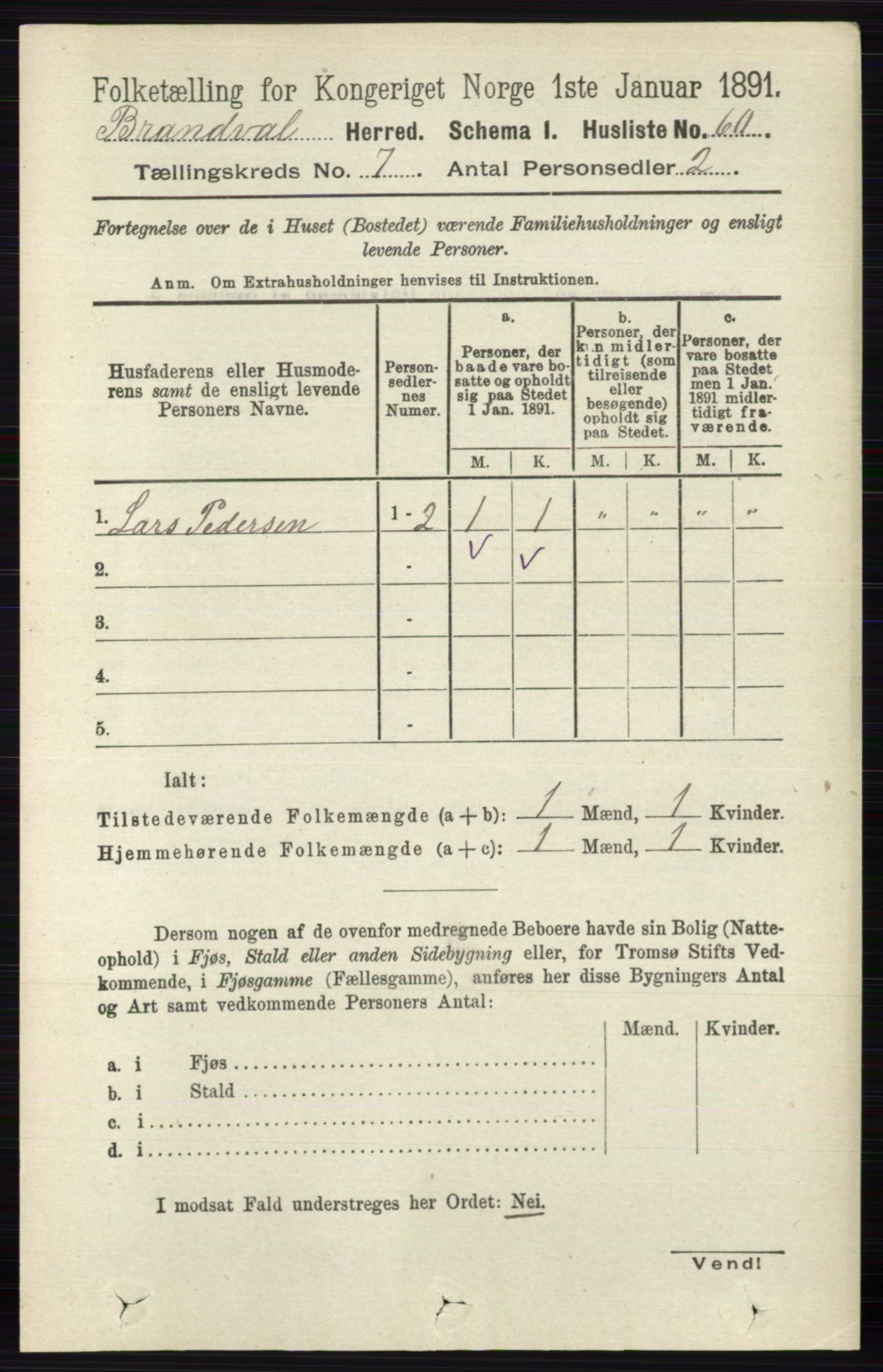 RA, 1891 census for 0422 Brandval, 1891, p. 3318