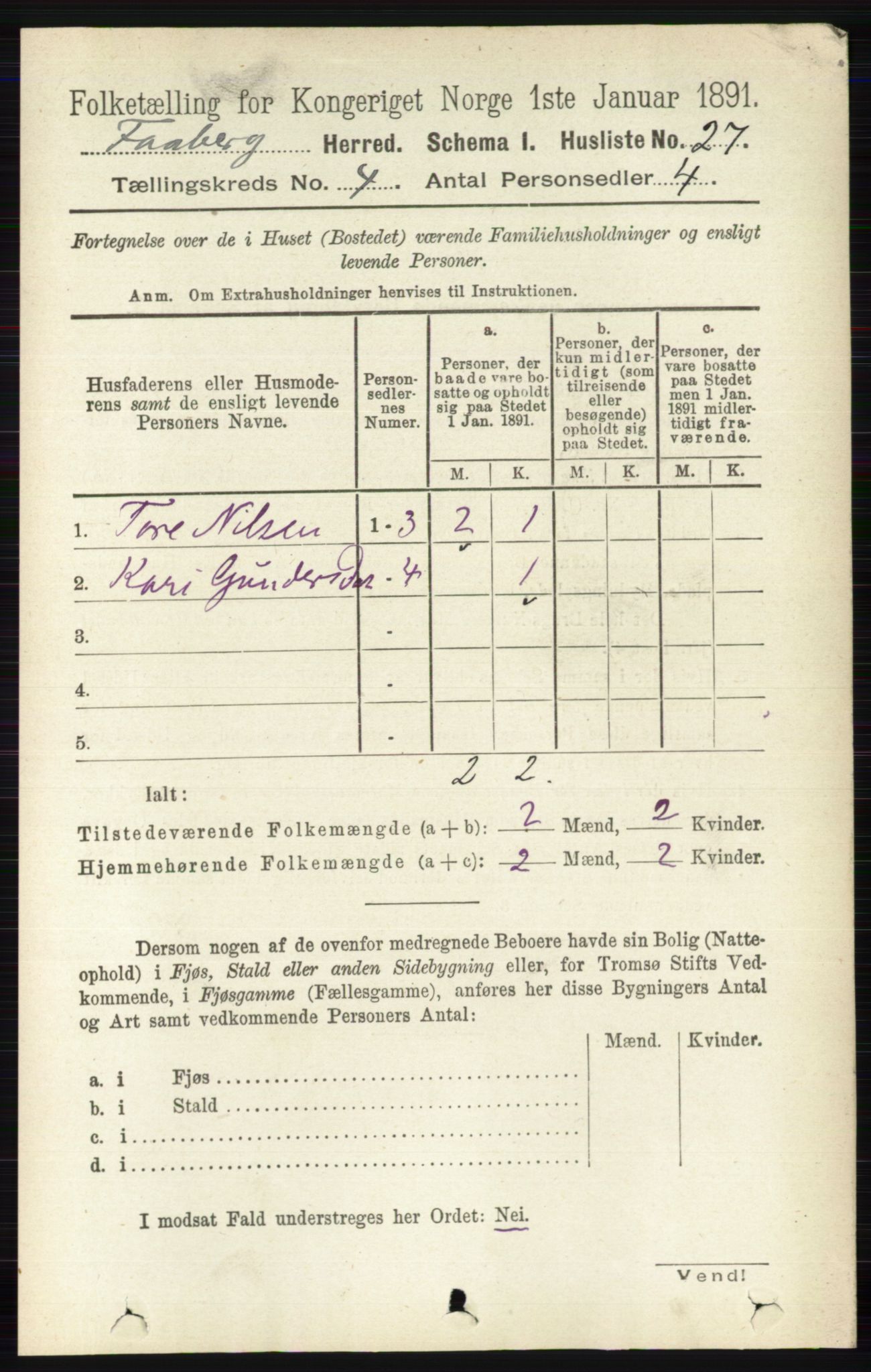 RA, 1891 census for 0524 Fåberg, 1891, p. 1192