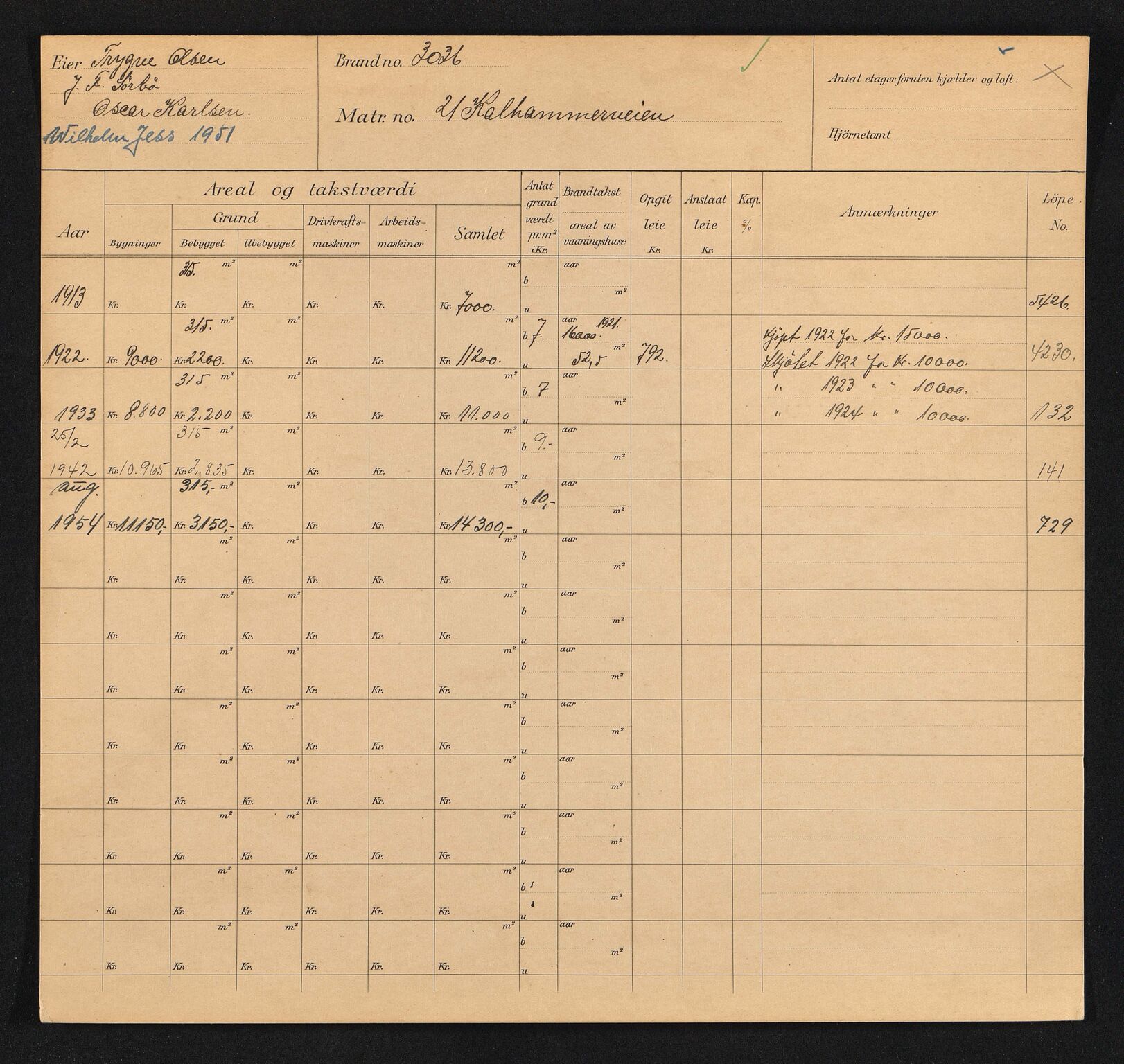 Stavanger kommune. Skattetakstvesenet, BYST/A-0440/F/Fa/Faa/L0022/0007: Skattetakstkort / Kalhammarveien 18 - 45