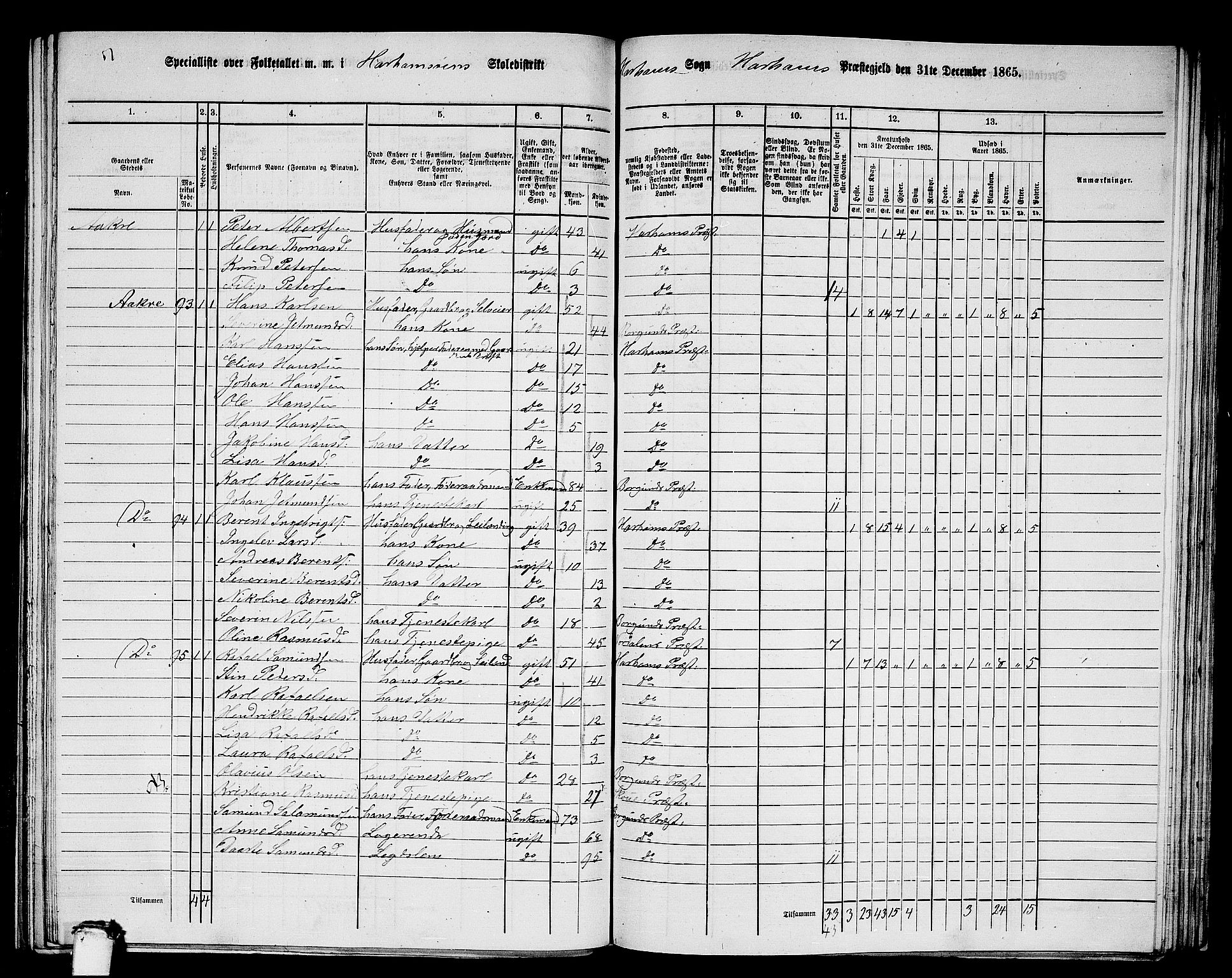 RA, 1865 census for Haram, 1865, p. 46