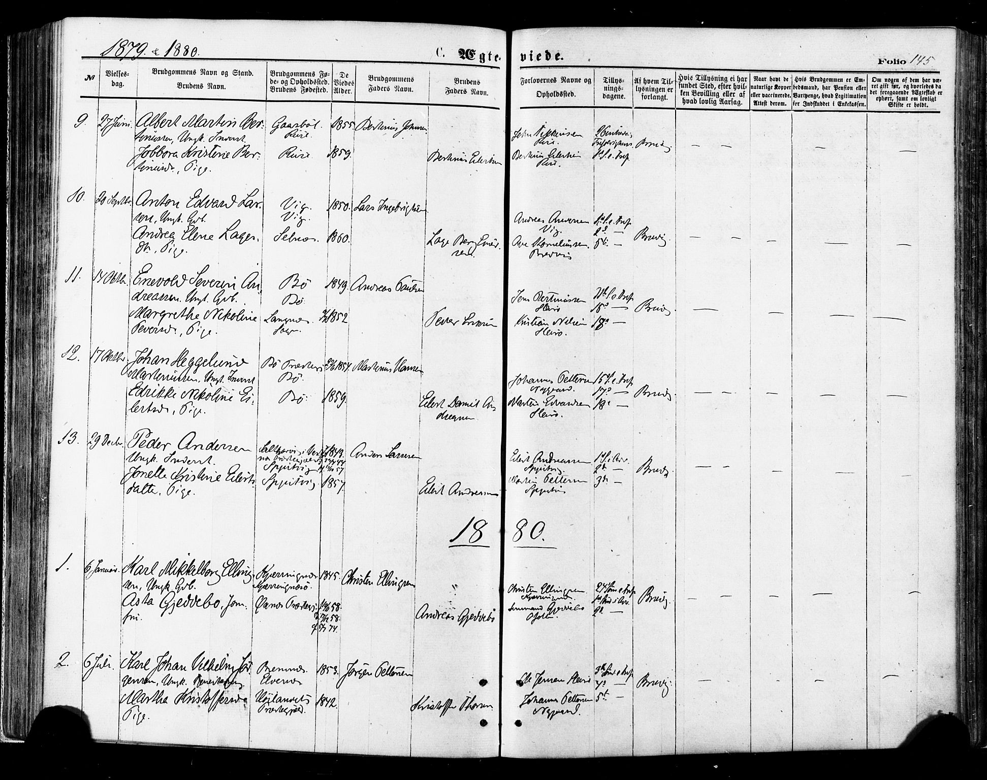 Ministerialprotokoller, klokkerbøker og fødselsregistre - Nordland, AV/SAT-A-1459/895/L1370: Parish register (official) no. 895A05, 1873-1884, p. 145