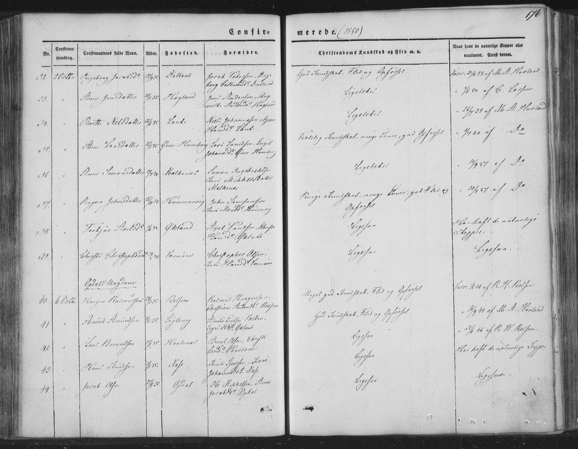 Tysnes sokneprestembete, AV/SAB-A-78601/H/Haa: Parish register (official) no. A 10, 1848-1859, p. 176