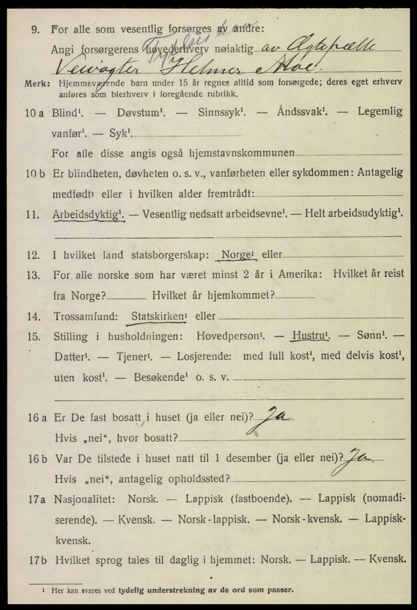 SAT, 1920 census for Grong, 1920, p. 2190