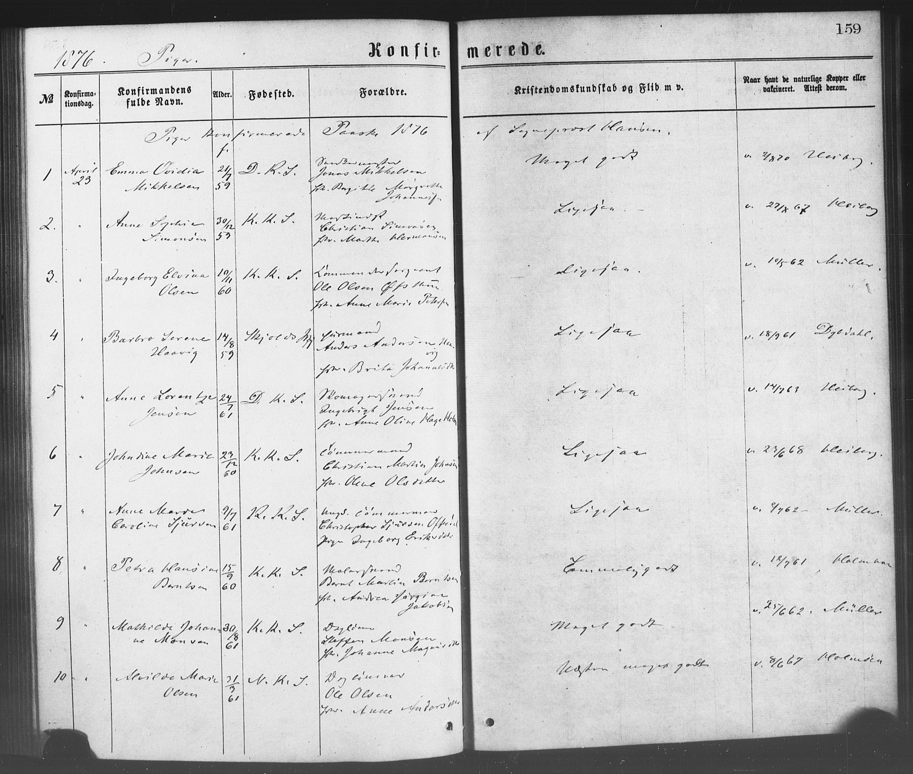 Korskirken sokneprestembete, SAB/A-76101/H/Haa/L0028: Parish register (official) no. C 4, 1868-1879, p. 159